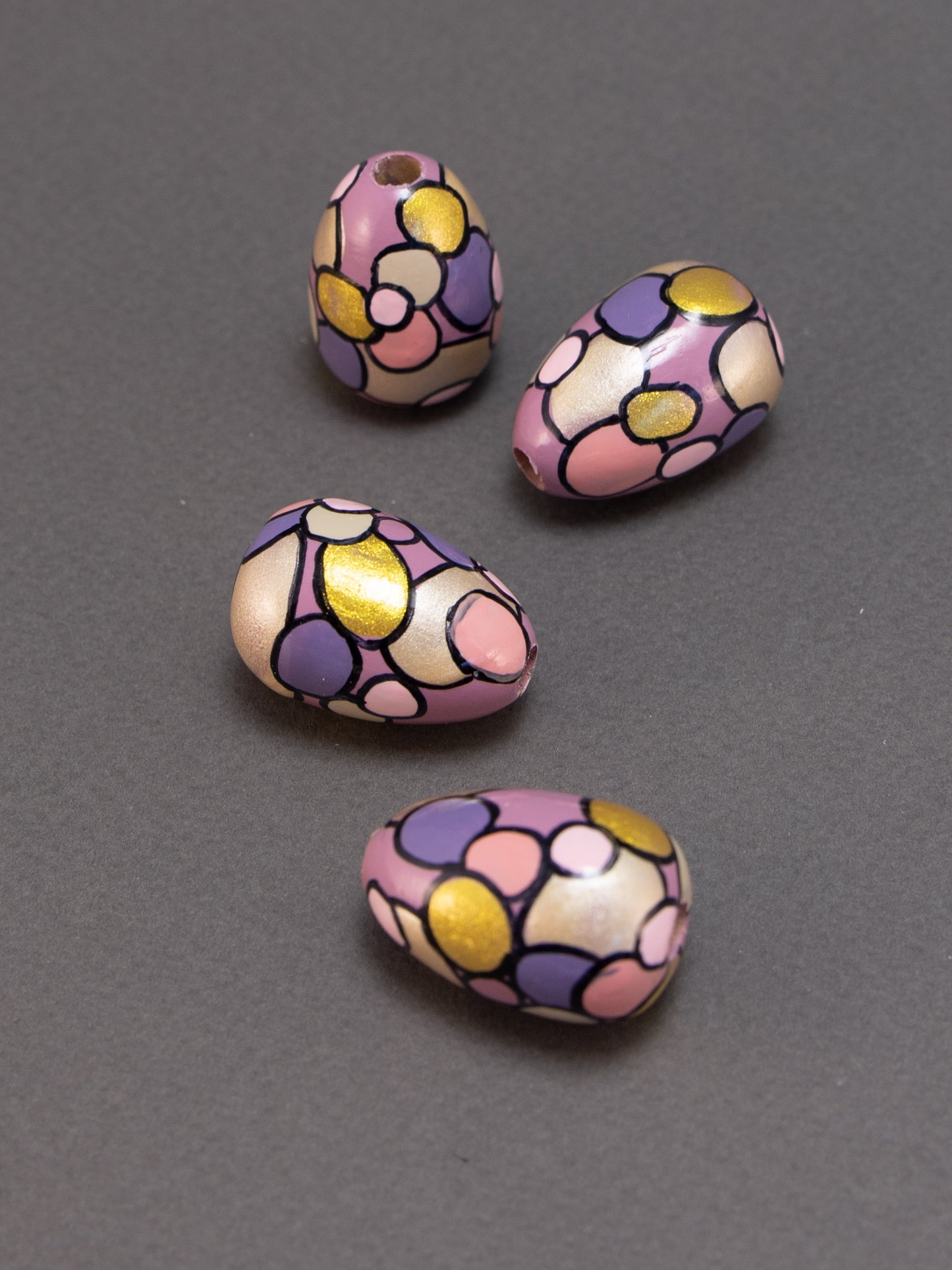 Pink Rapsody in Drop Shape Wooden Bead