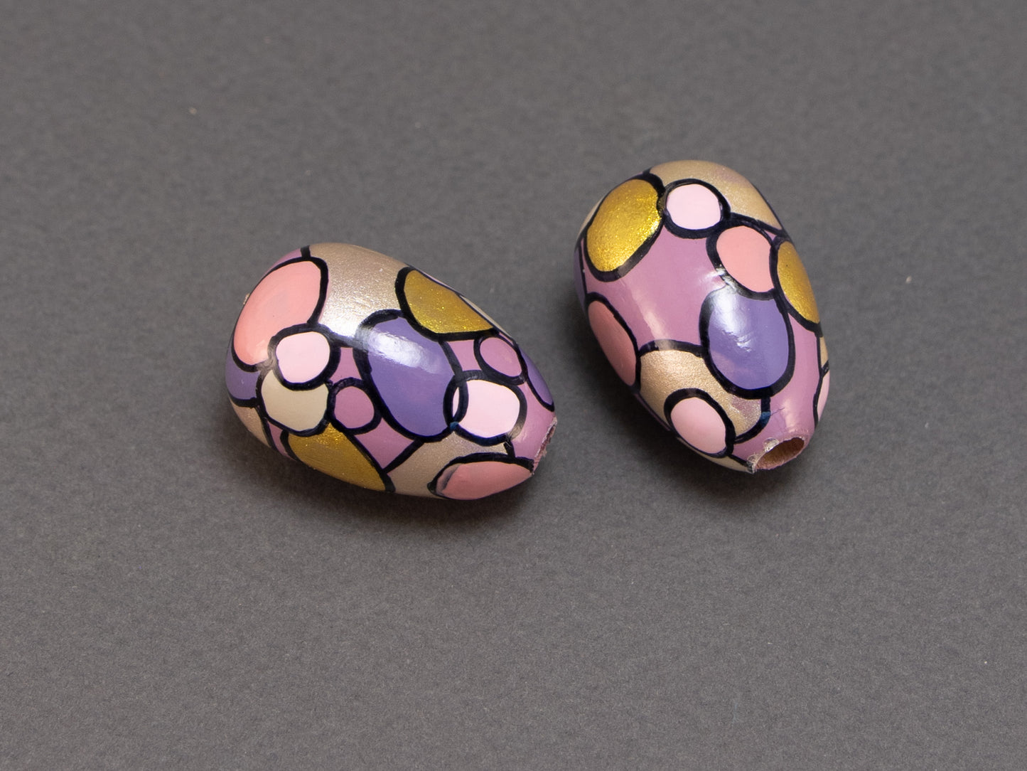 Pink Rapsody in Drop Shape Wooden Bead