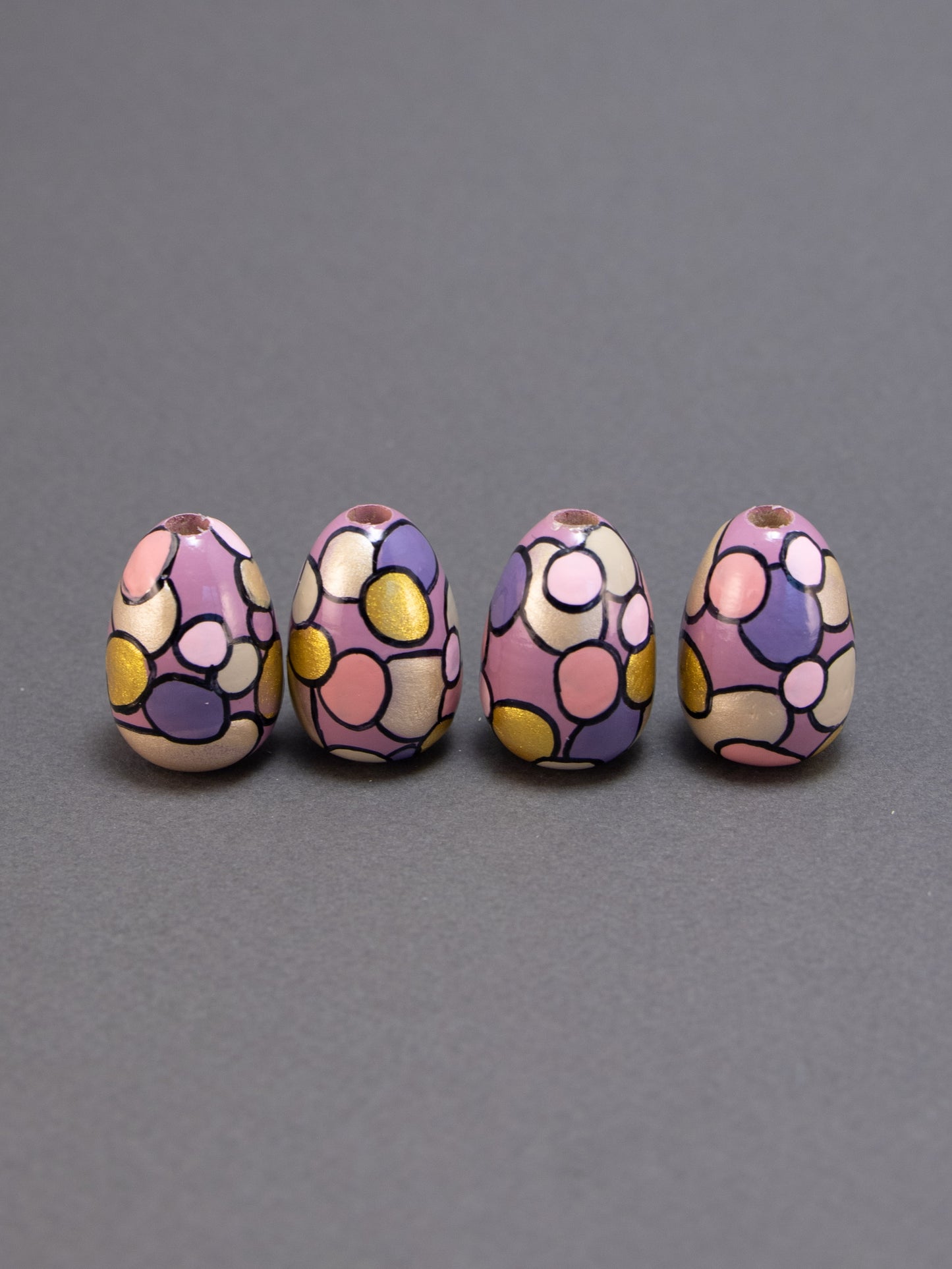 Pink Rapsody in Drop Shape Wooden Bead