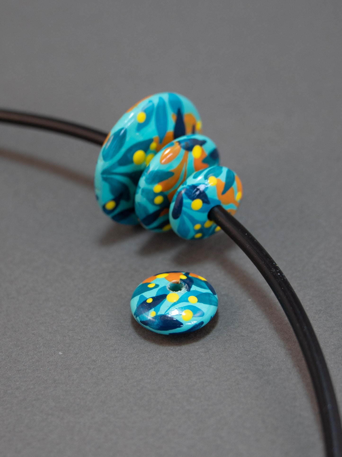 Turquoise Jungle Flat Wooden Bead