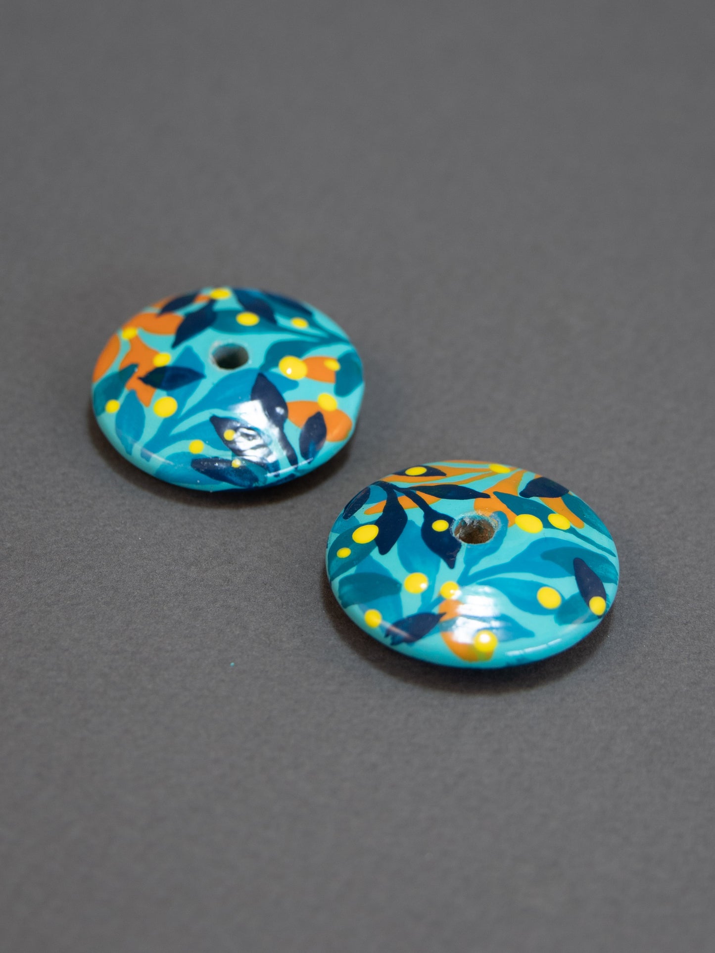 Turquoise Jungle Flat Wooden Bead