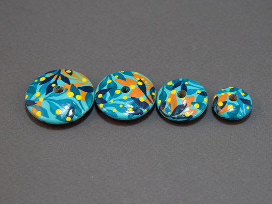 Turquoise Jungle Flat Wooden Bead