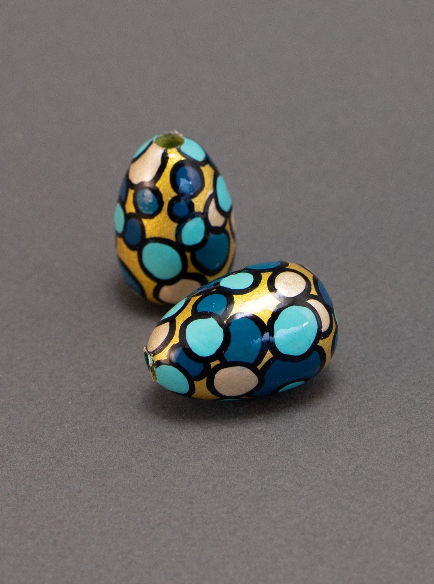 Turquoise Rapsody in Drop Shape Wooden Bead