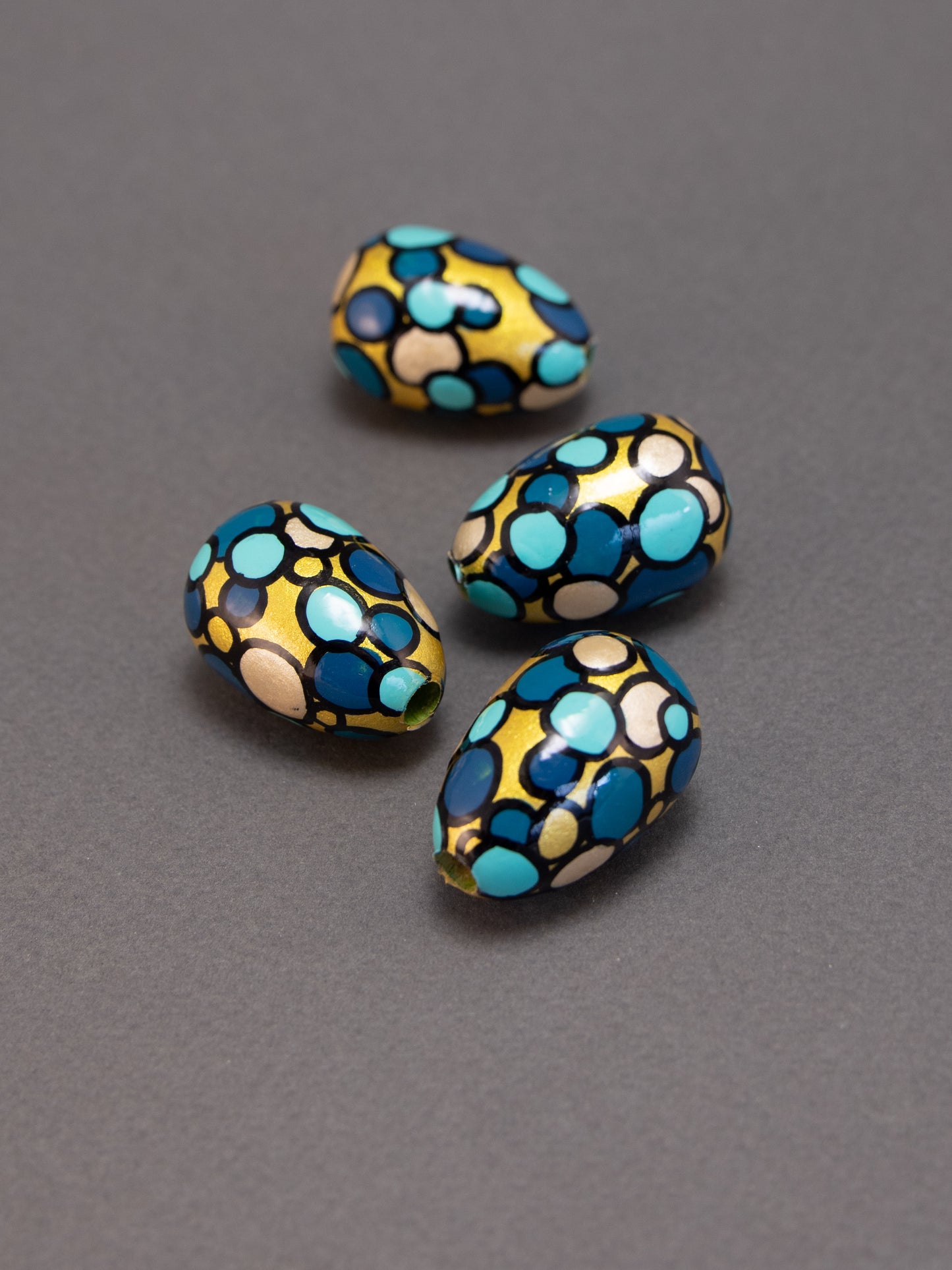 Turquoise Rapsody in Drop Shape Wooden Bead