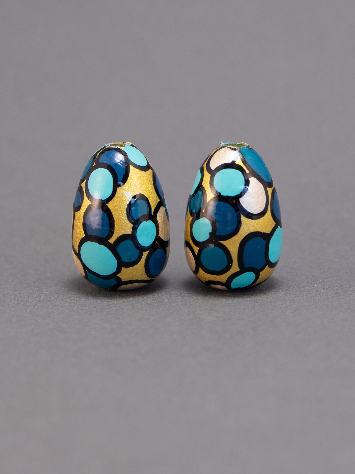 Turquoise Rapsody in Drop Shape Wooden Bead