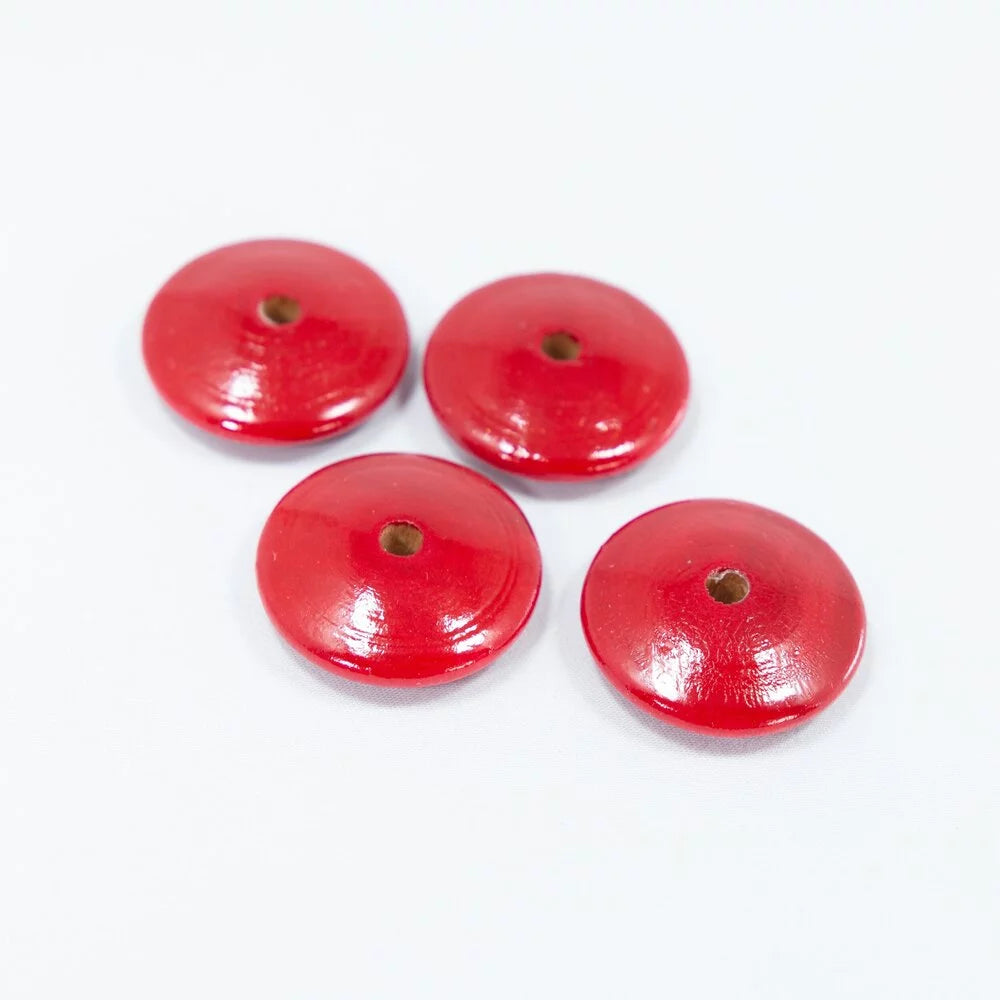 Red Flat Wooden Bead