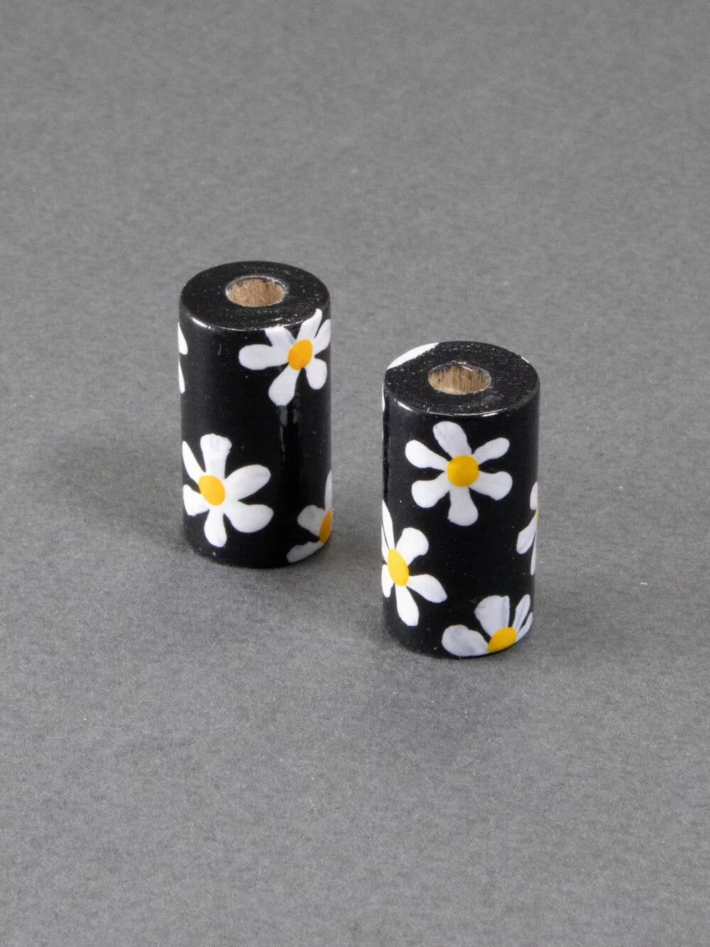 Black Daisy Wooden Bead in Cylinder Shape