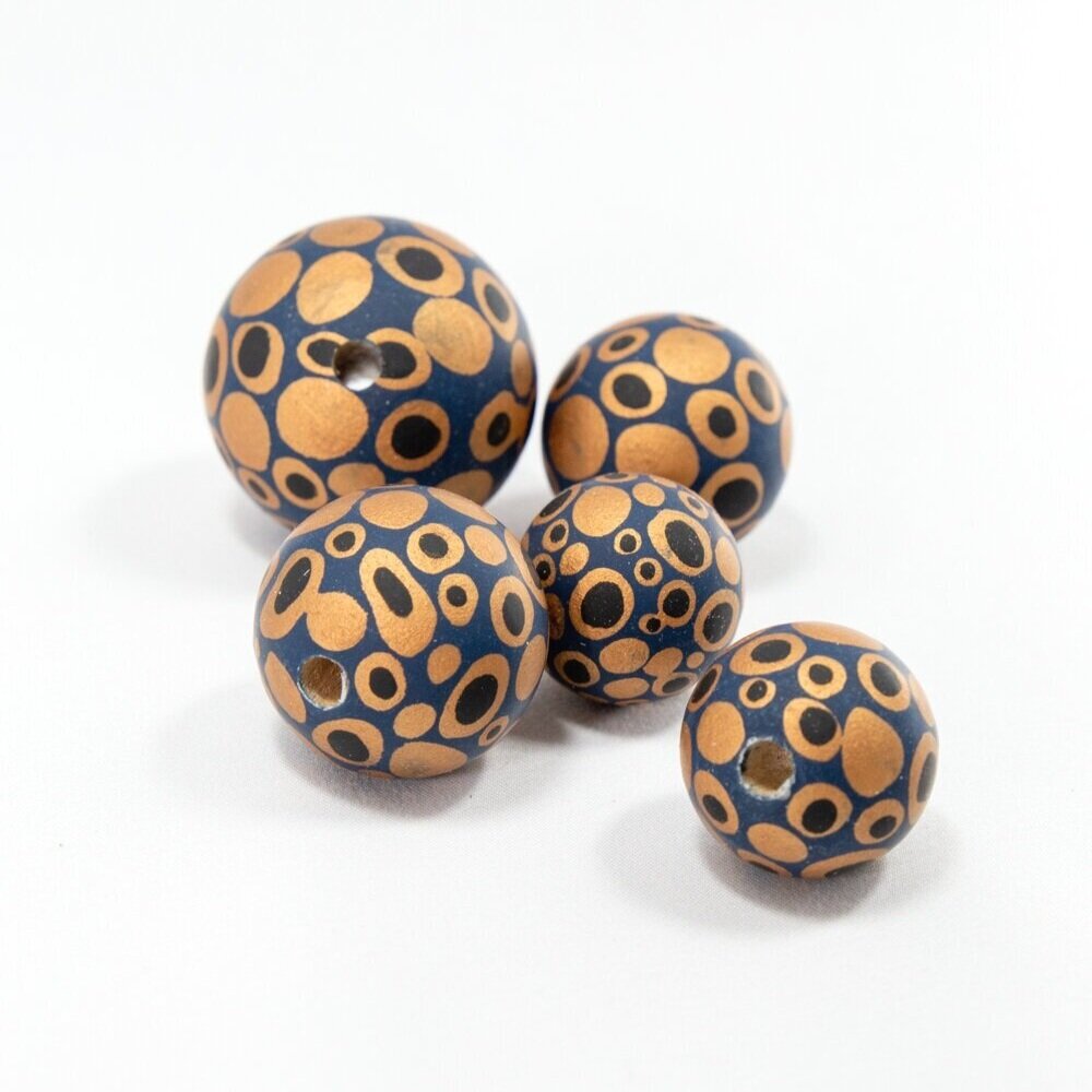 Blue Cosmos Wooden Bead