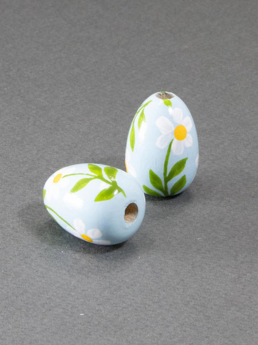 Blue Daisy Wooden Bead in Drop Shape