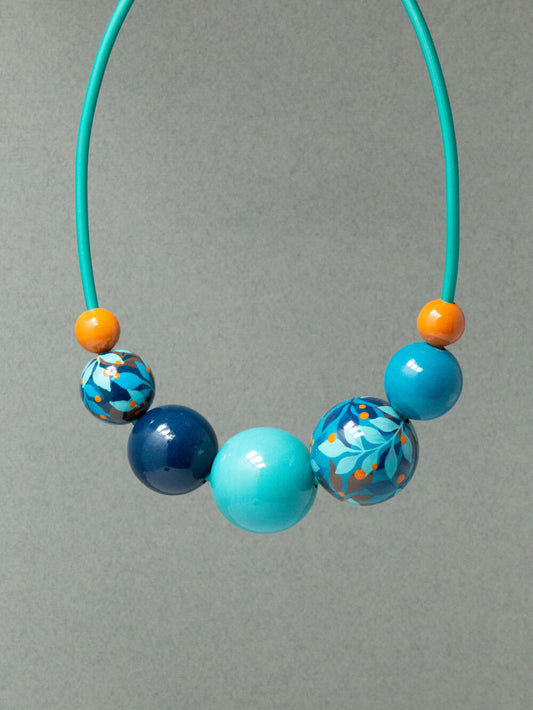 Blue Jungle Wooden Bead Necklace