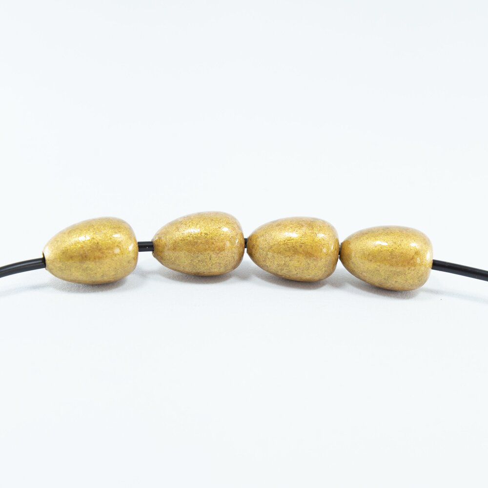 Brushed Antique Gold Wooden Beads in Drop Shape