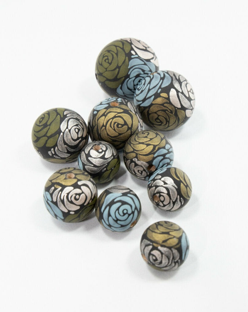 Dark Roses Garden Wooden Bead