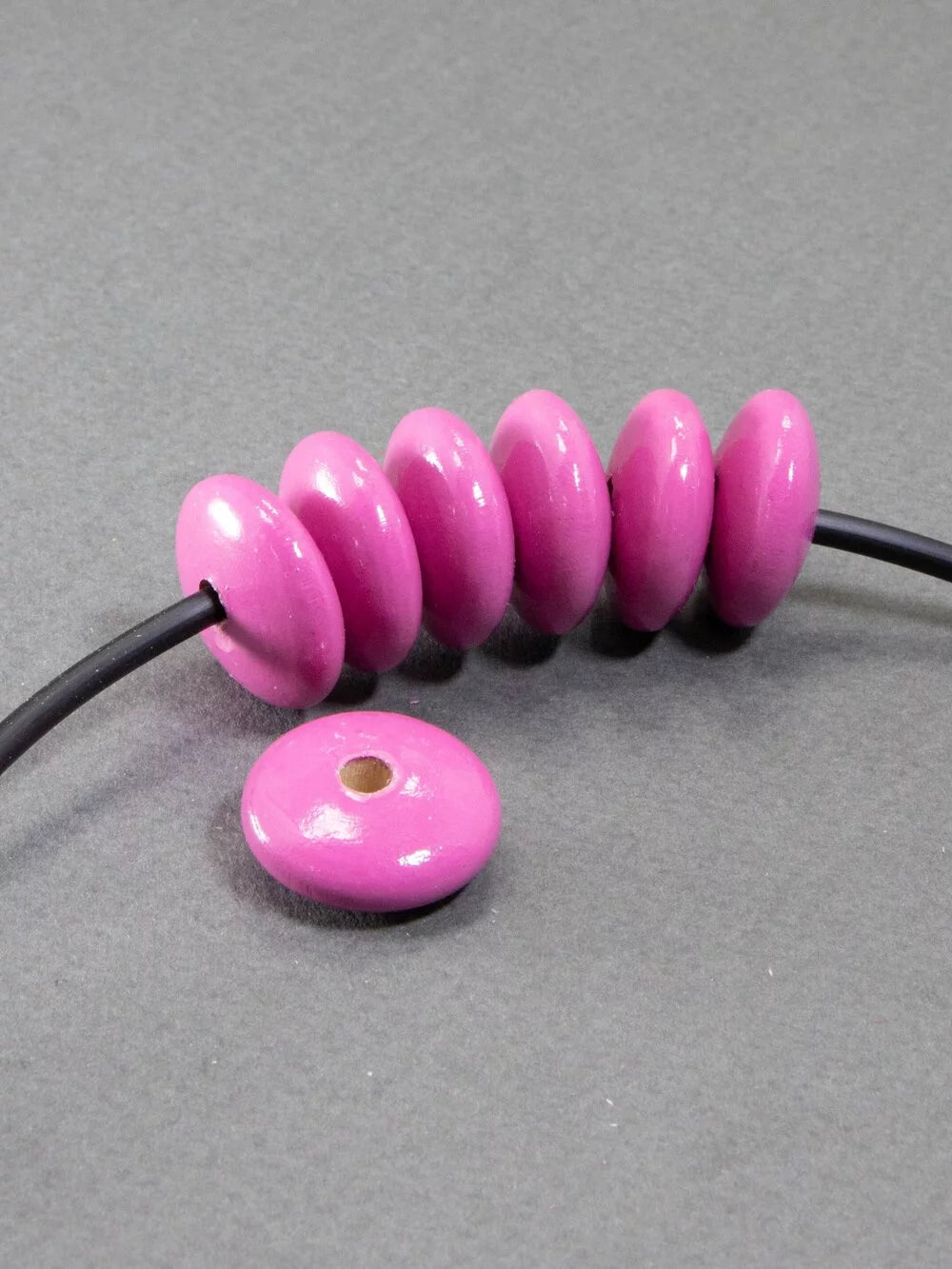 Dark Pink Flat Wooden Bead