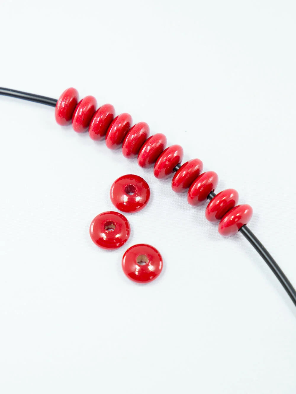 Red Flat Wooden Bead