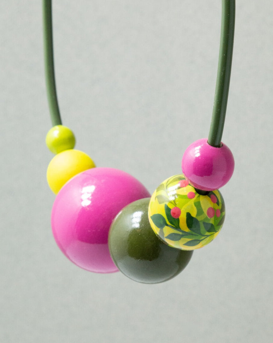 Pink Jungle Wooden Bead Necklace
