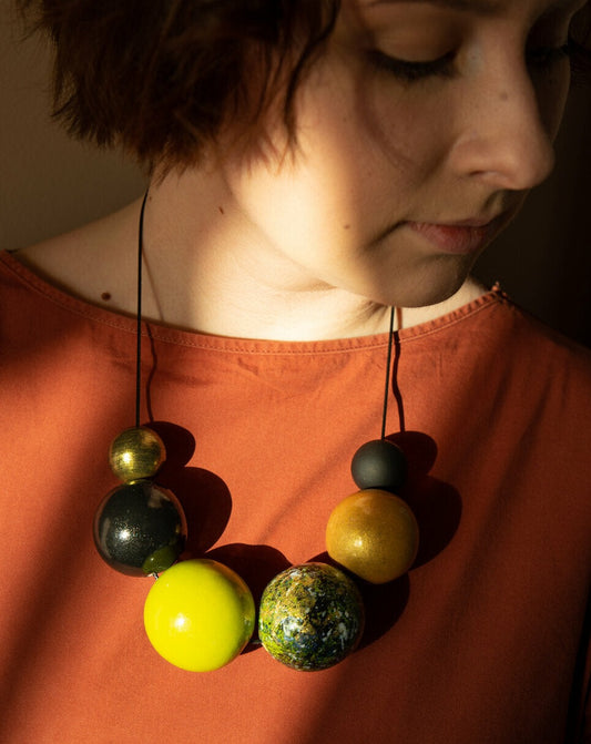 Spring Gold Wooden Bead Necklace