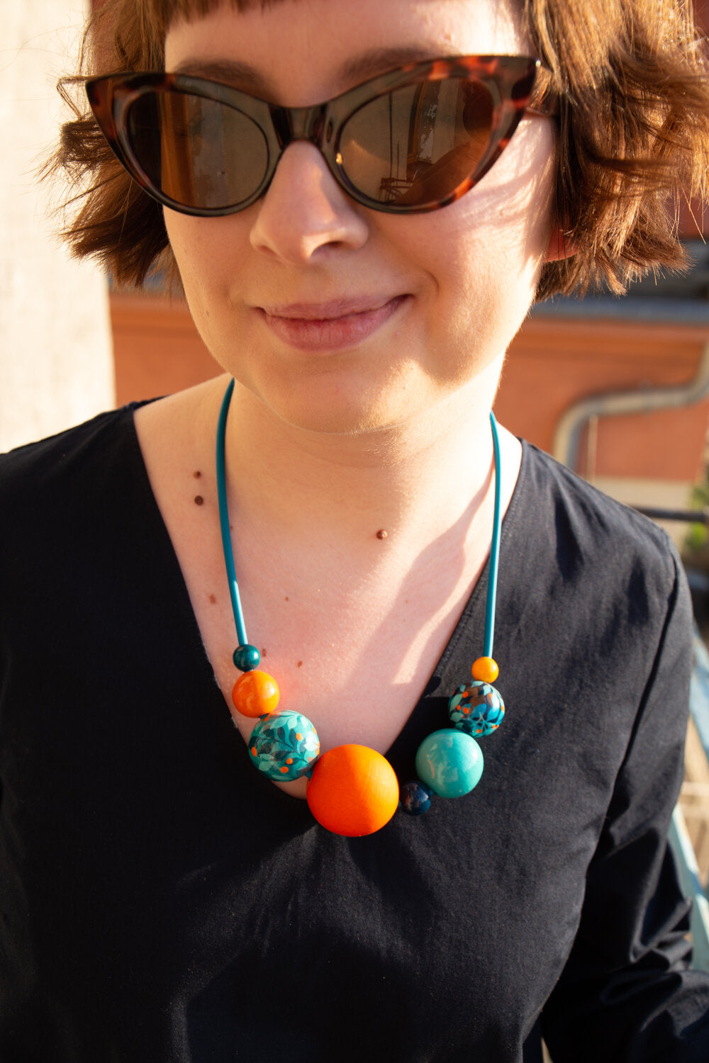 Collana di perline di legno della giungla turchese