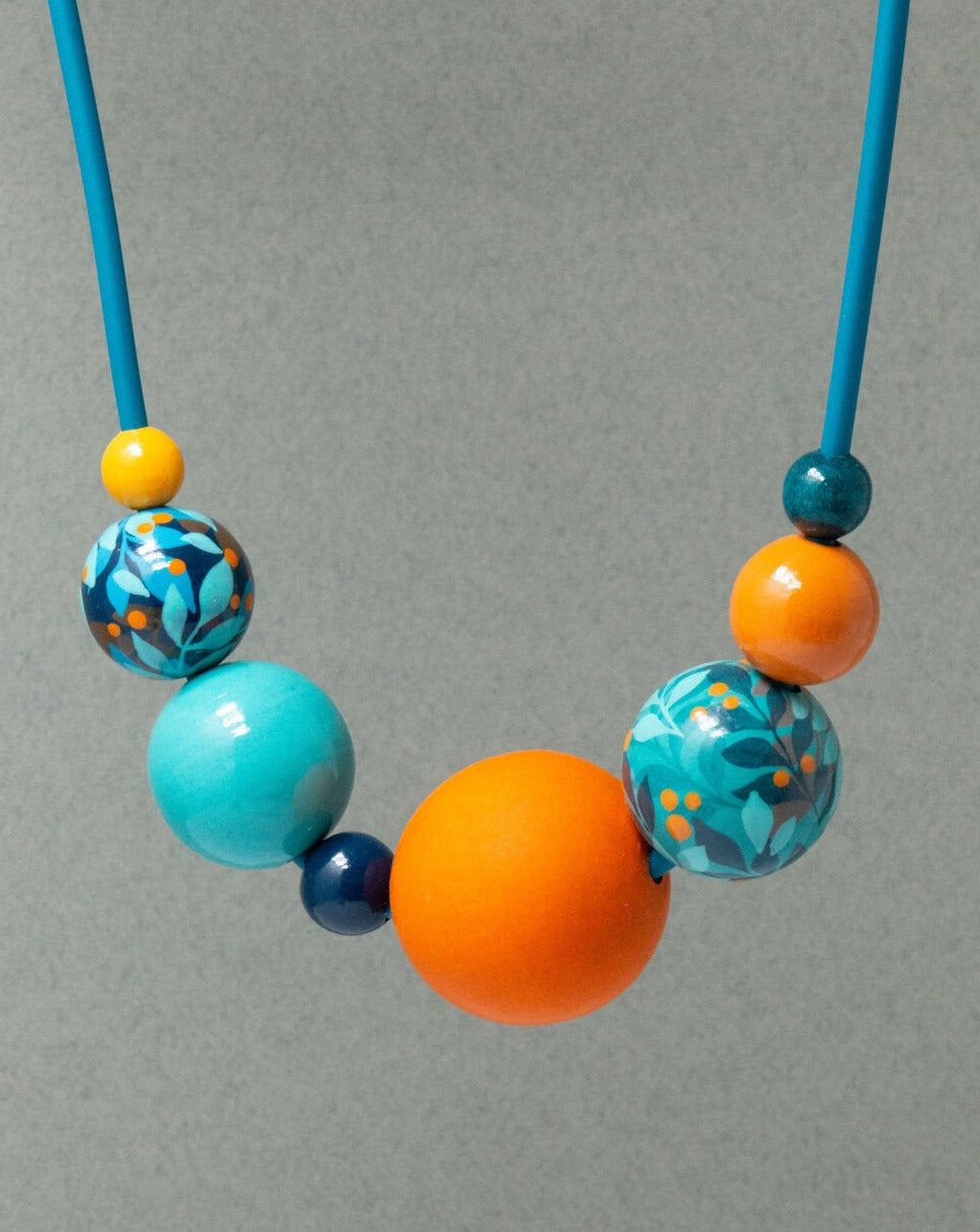 Collana di perline di legno della giungla turchese