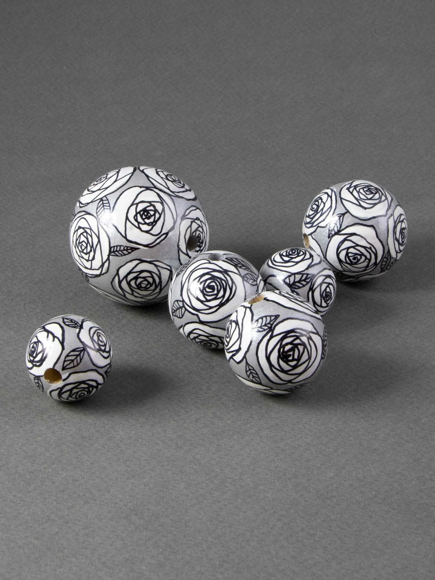 White Roses Garden Wooden Bead