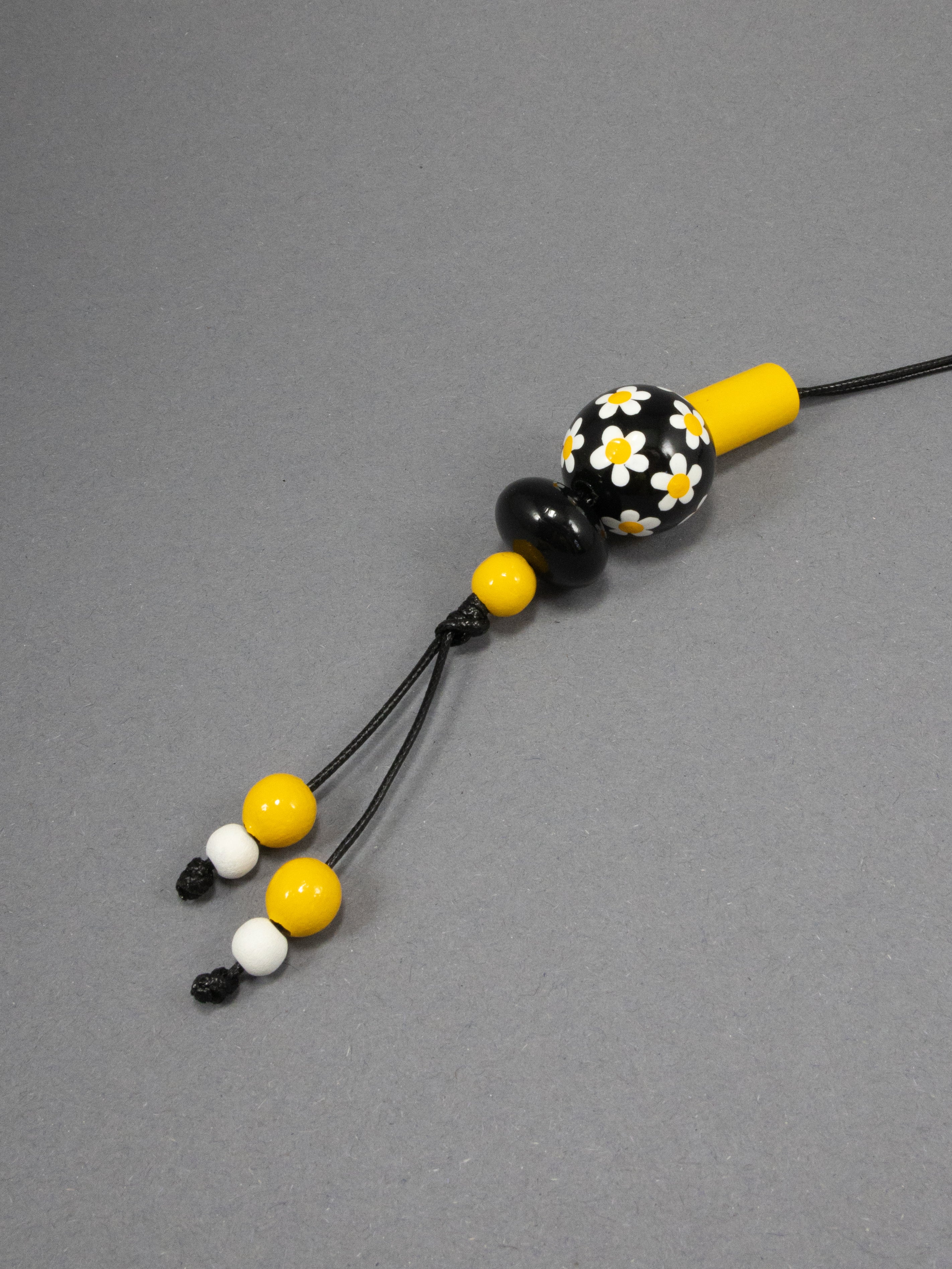 Black Daises Beaded Pendant
