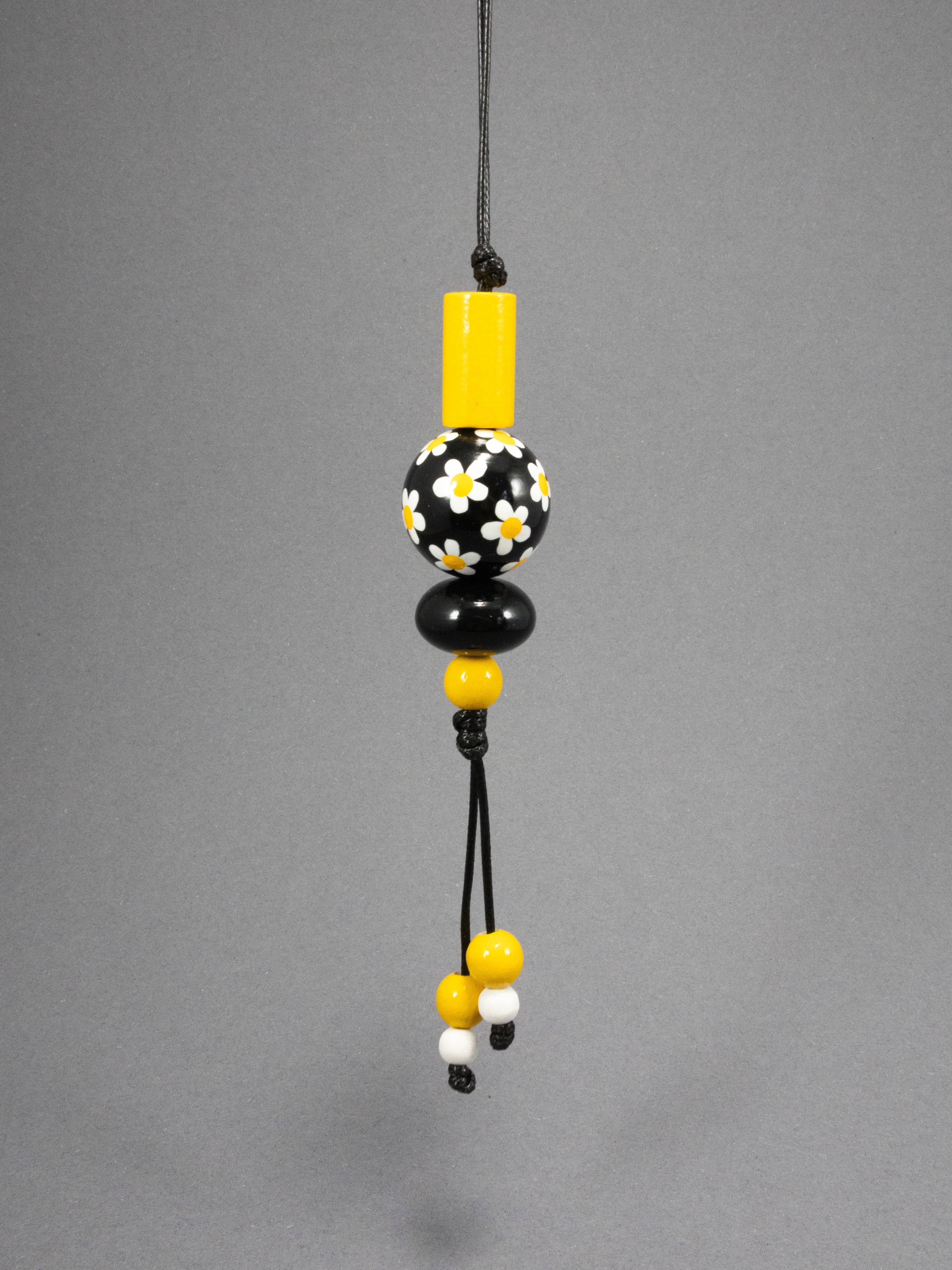 Black Daises Beaded Pendant