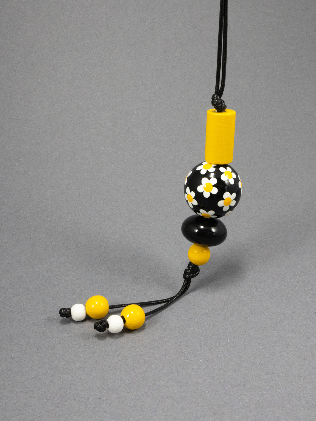 Black Daises Beaded Pendant