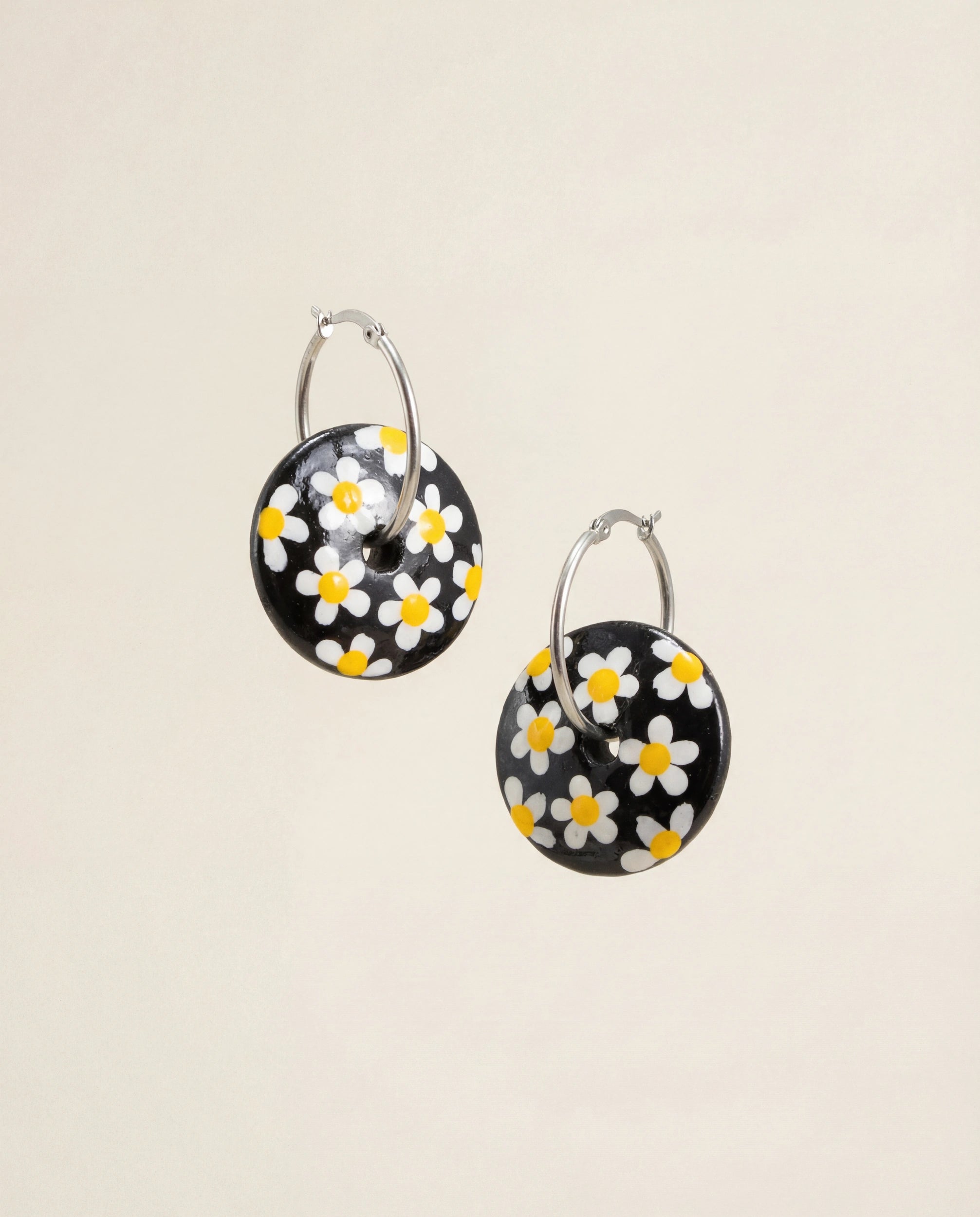 Black Daisy Wooden Earrings
