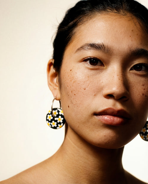 Black Daisy Wooden Earrings