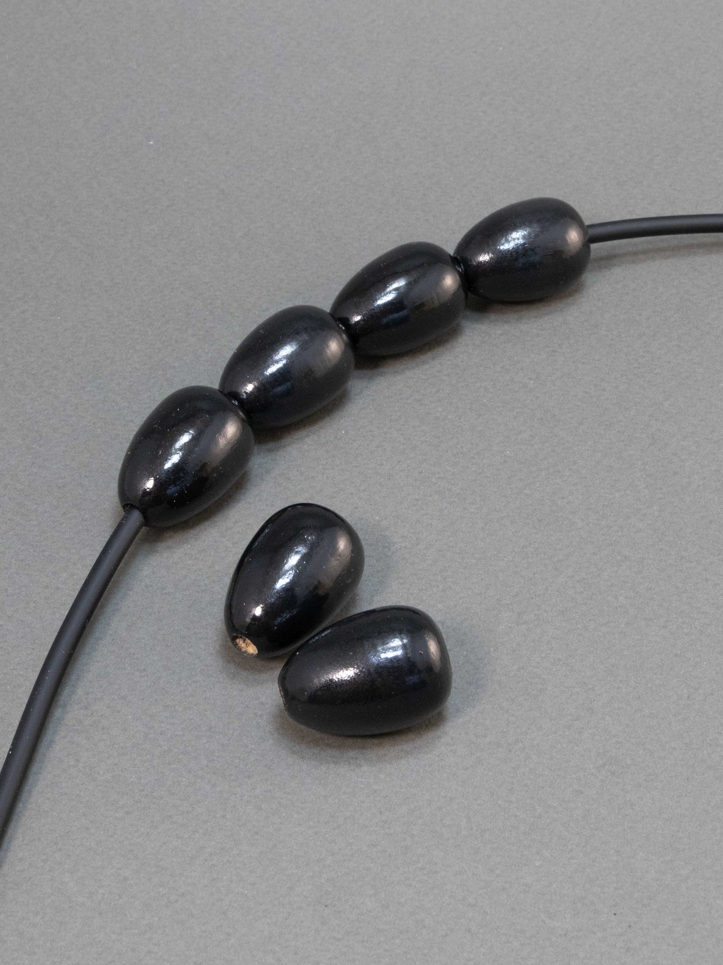 Black Wooden Bead in Drop Shape