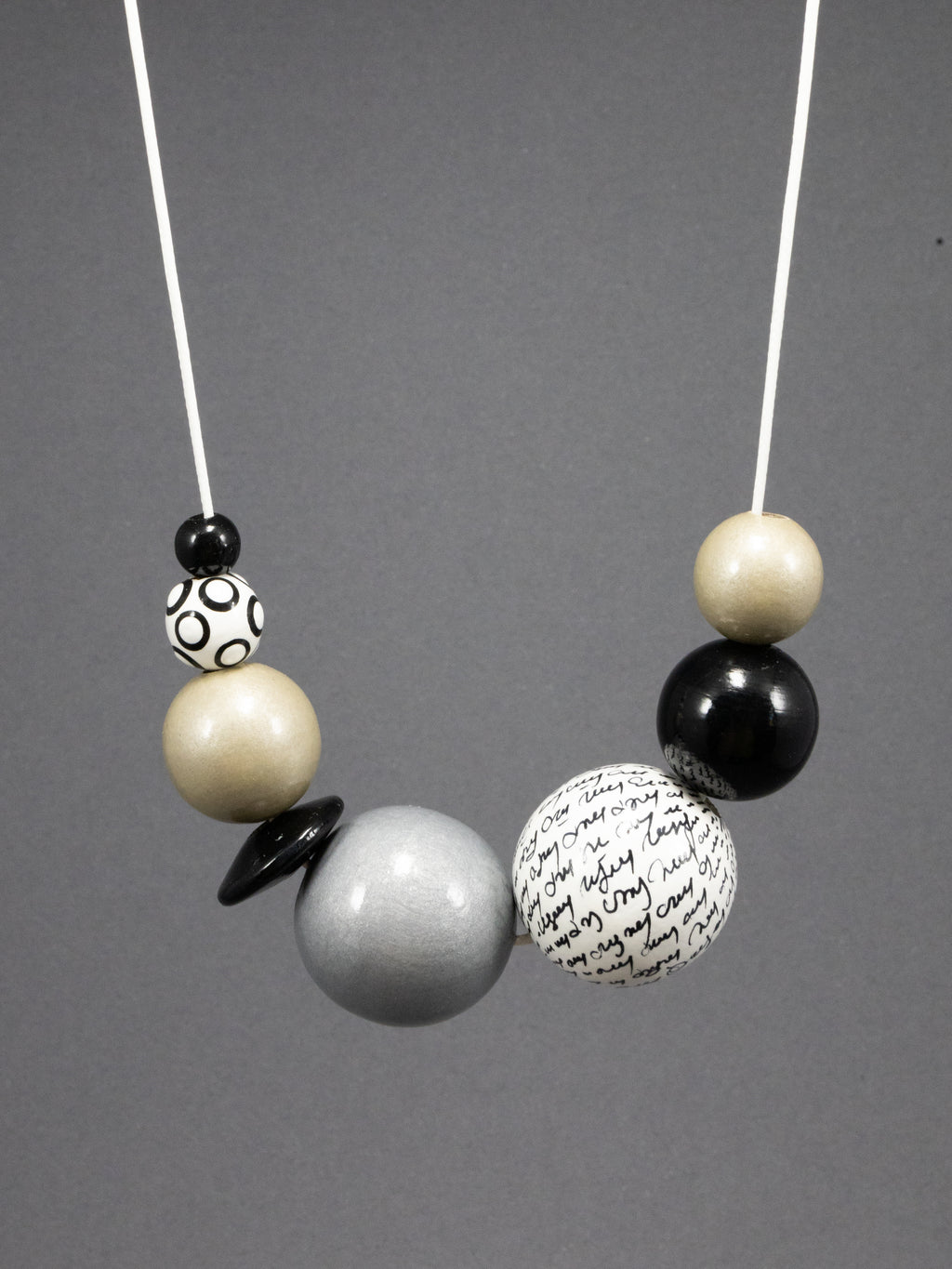 Black and White Wooden Bead Necklace 1