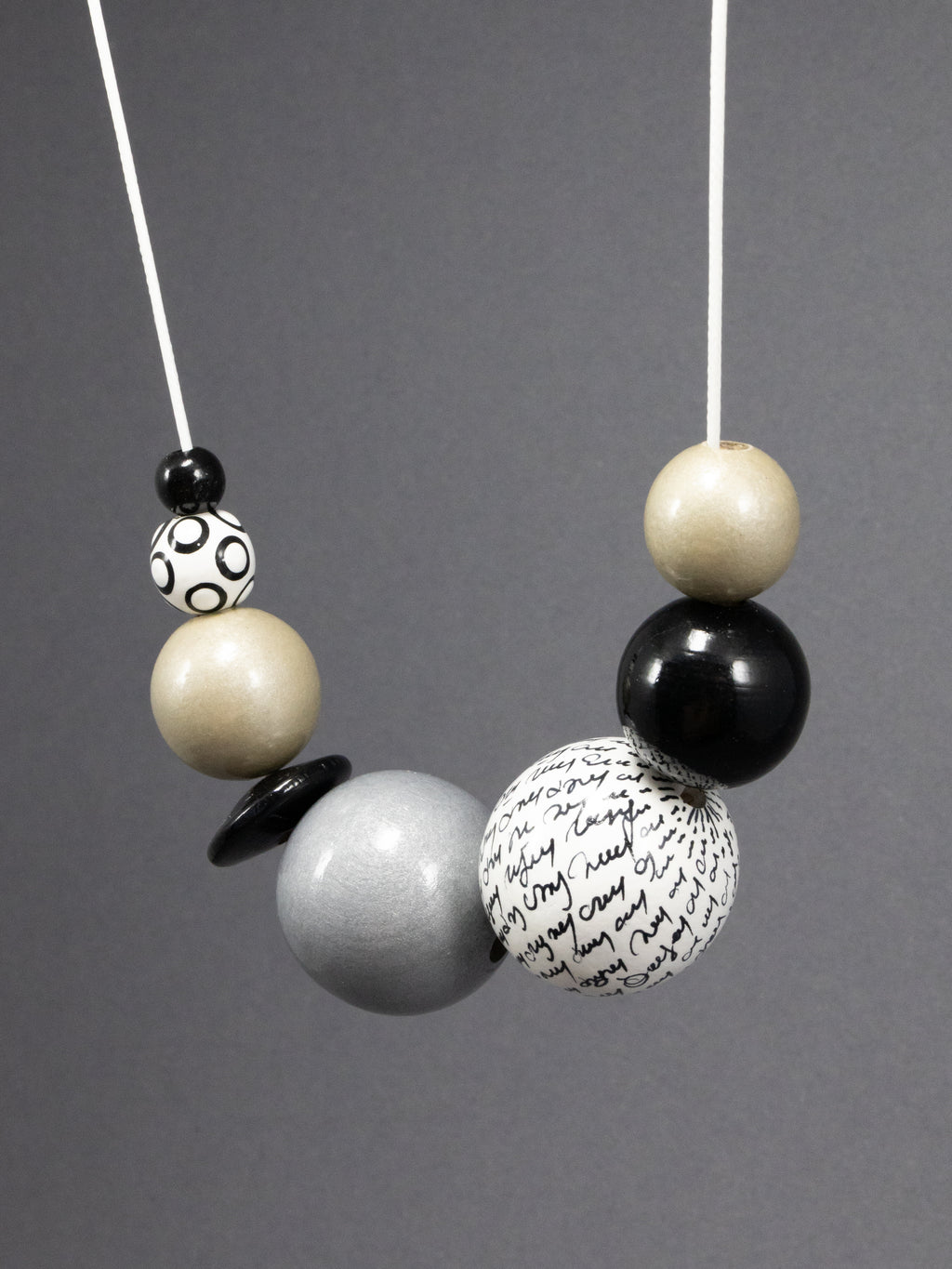 Black and White Wooden Bead Necklace 1