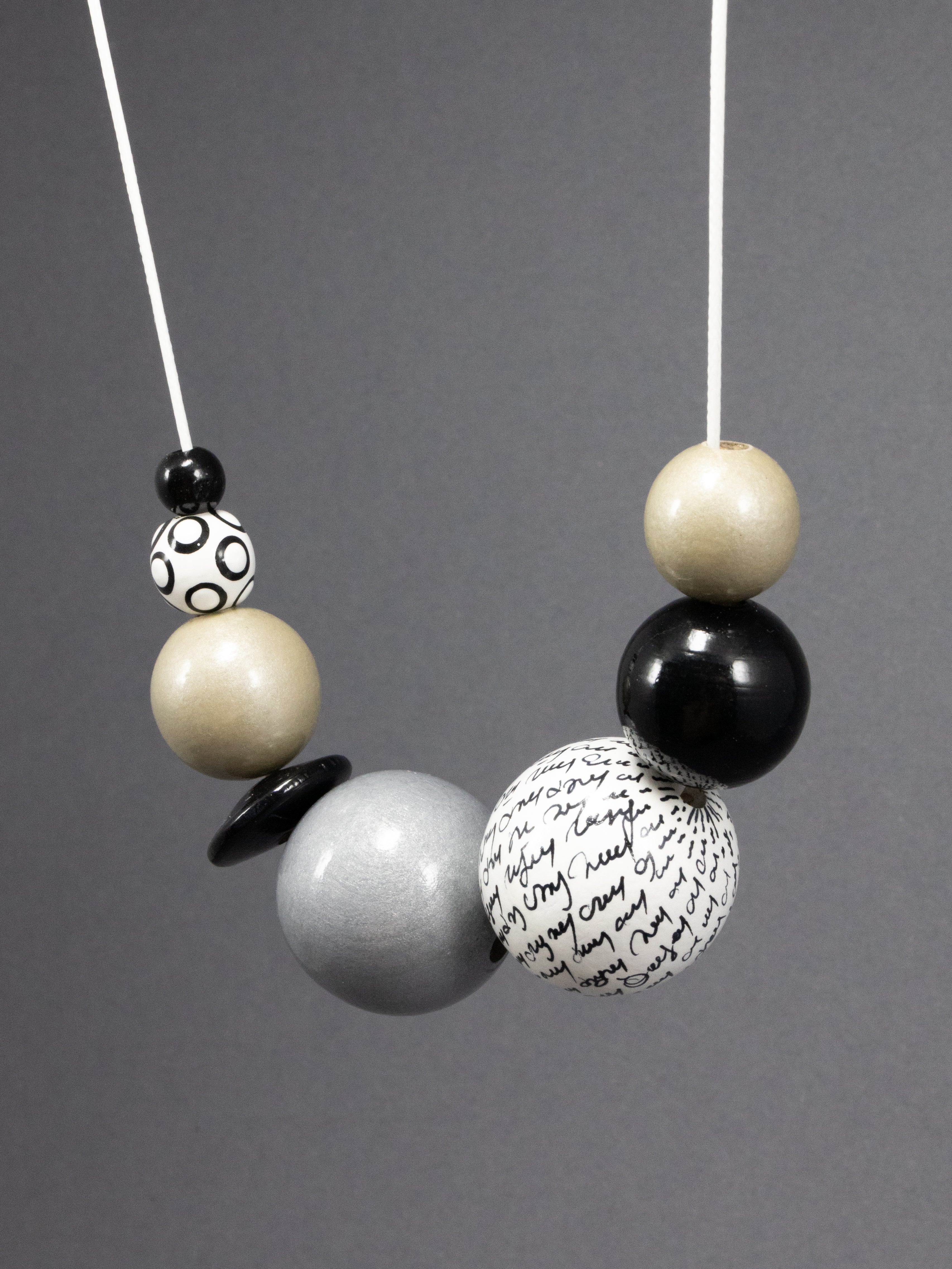 Black and White Wooden Bead Necklace 1