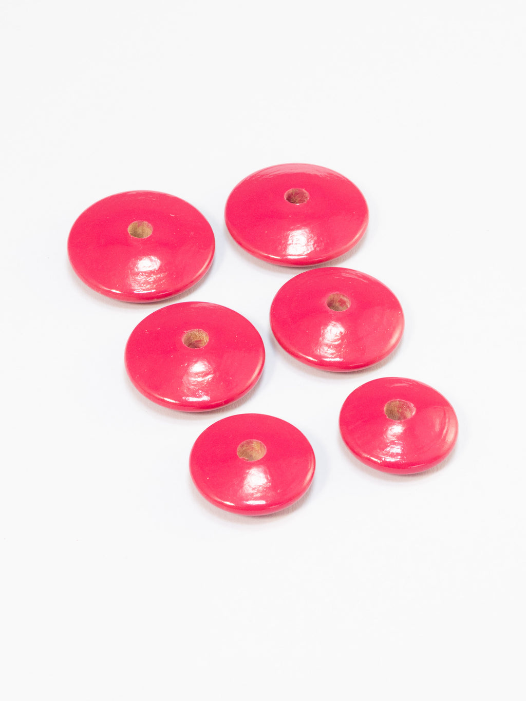 Fuchsia Pink Flat Wooden Bead