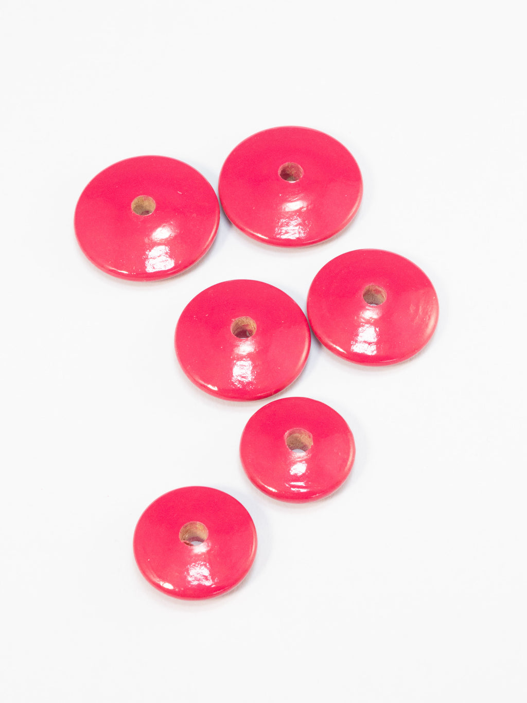 Fuchsia Pink Flat Wooden Bead