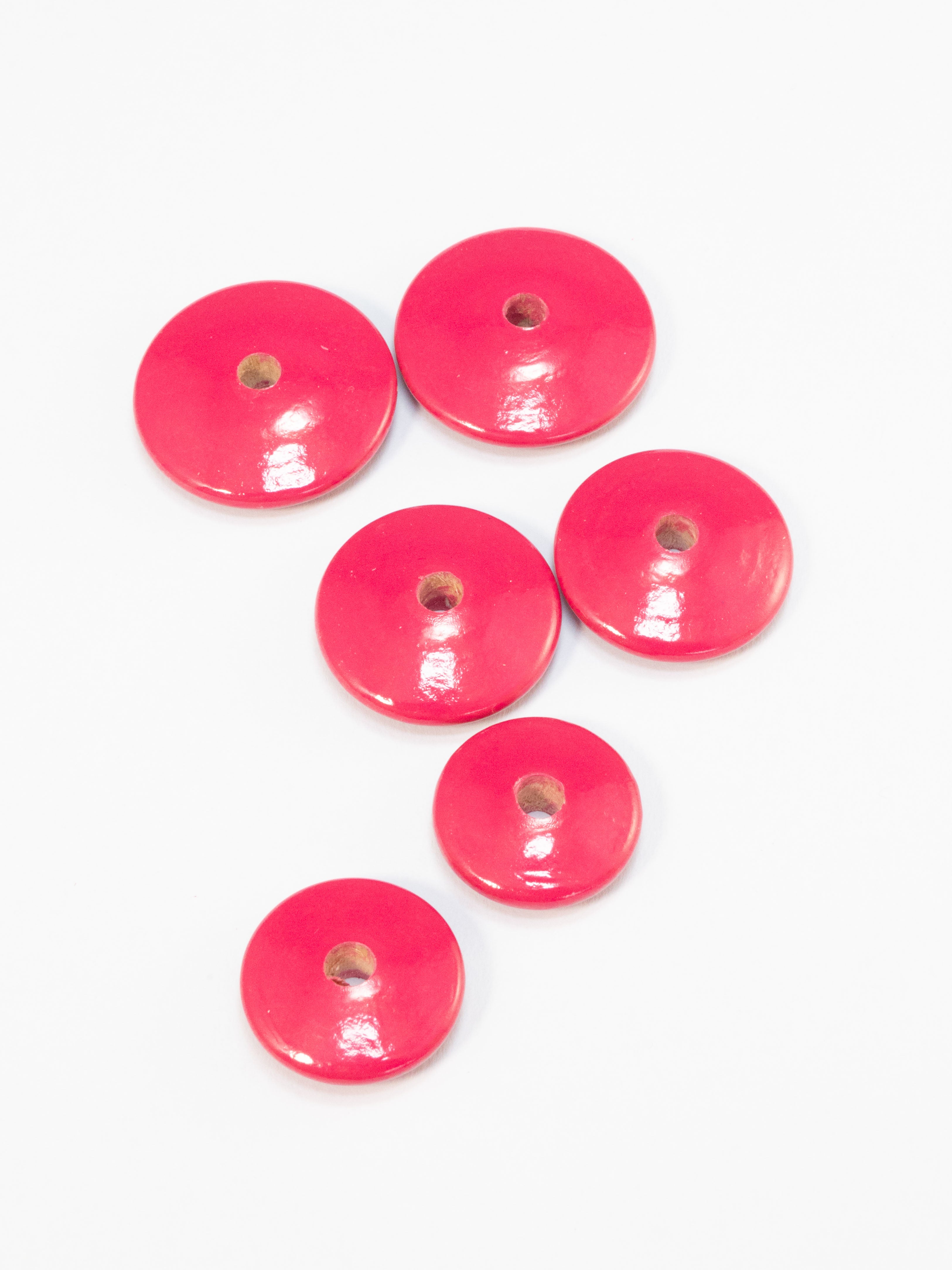 Fuchsia Pink Flat Wooden Bead