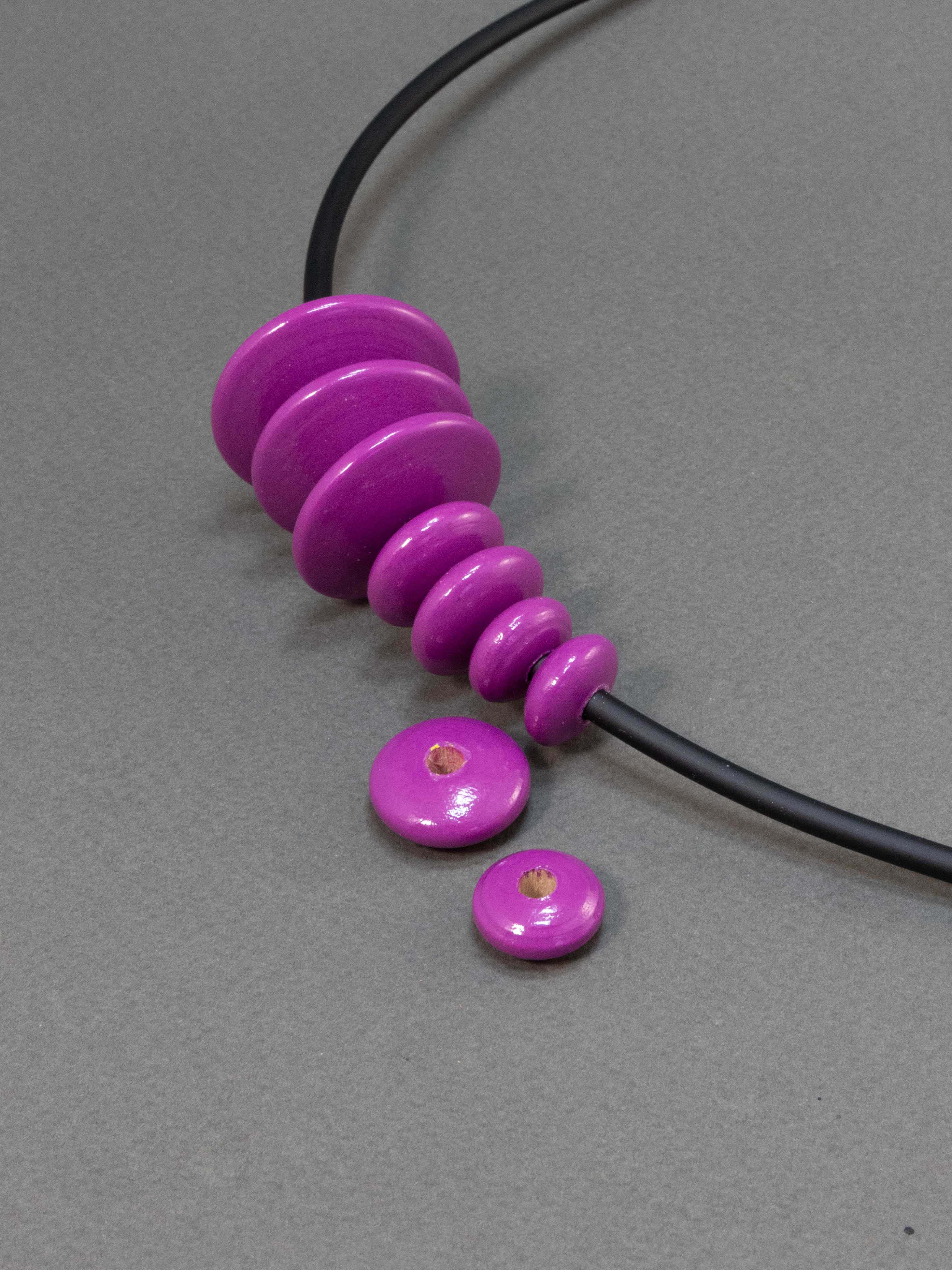 Fuchsia Violet Flat Wooden Bead