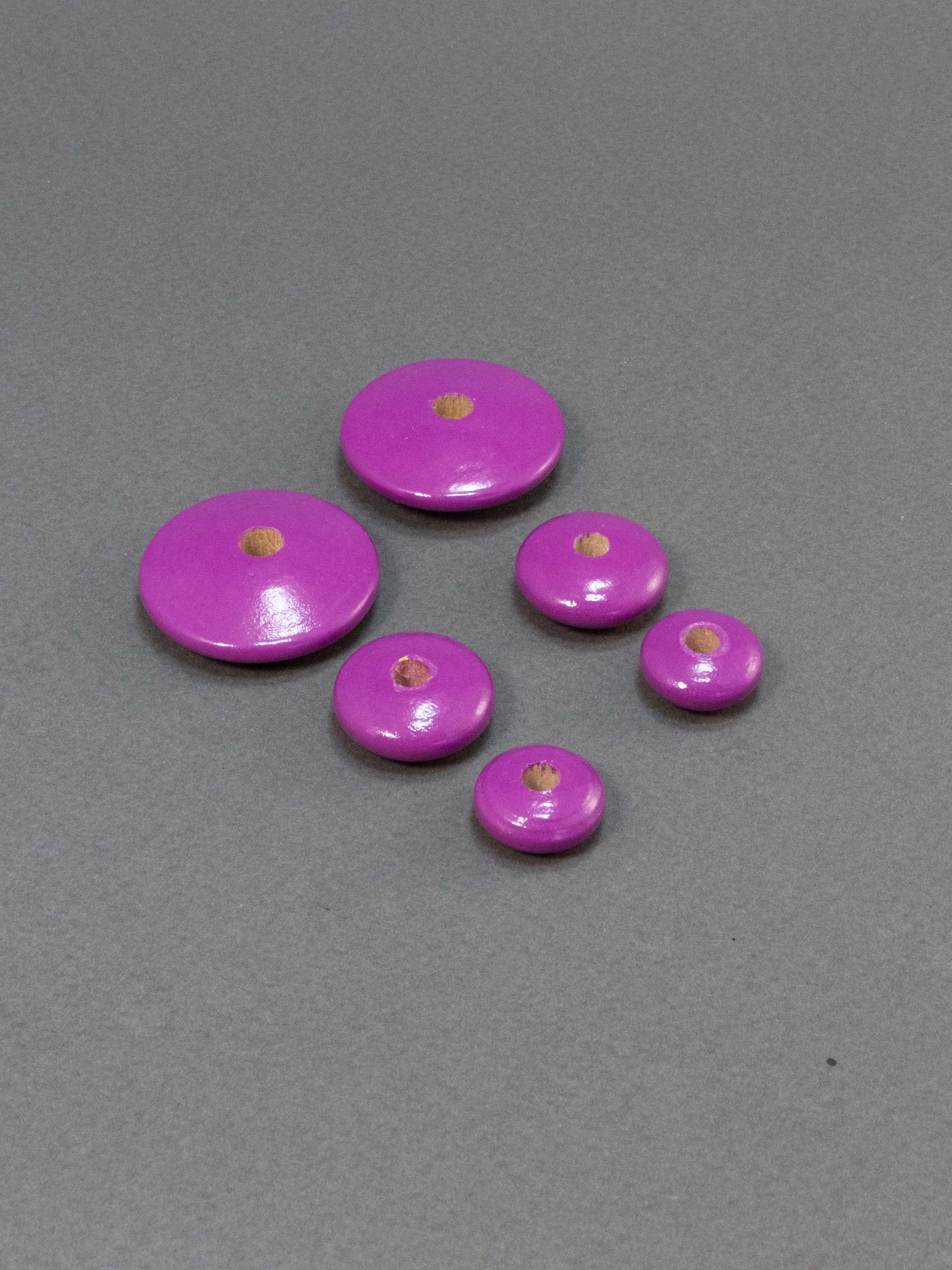 Fuchsia Violet Flat Wooden Bead