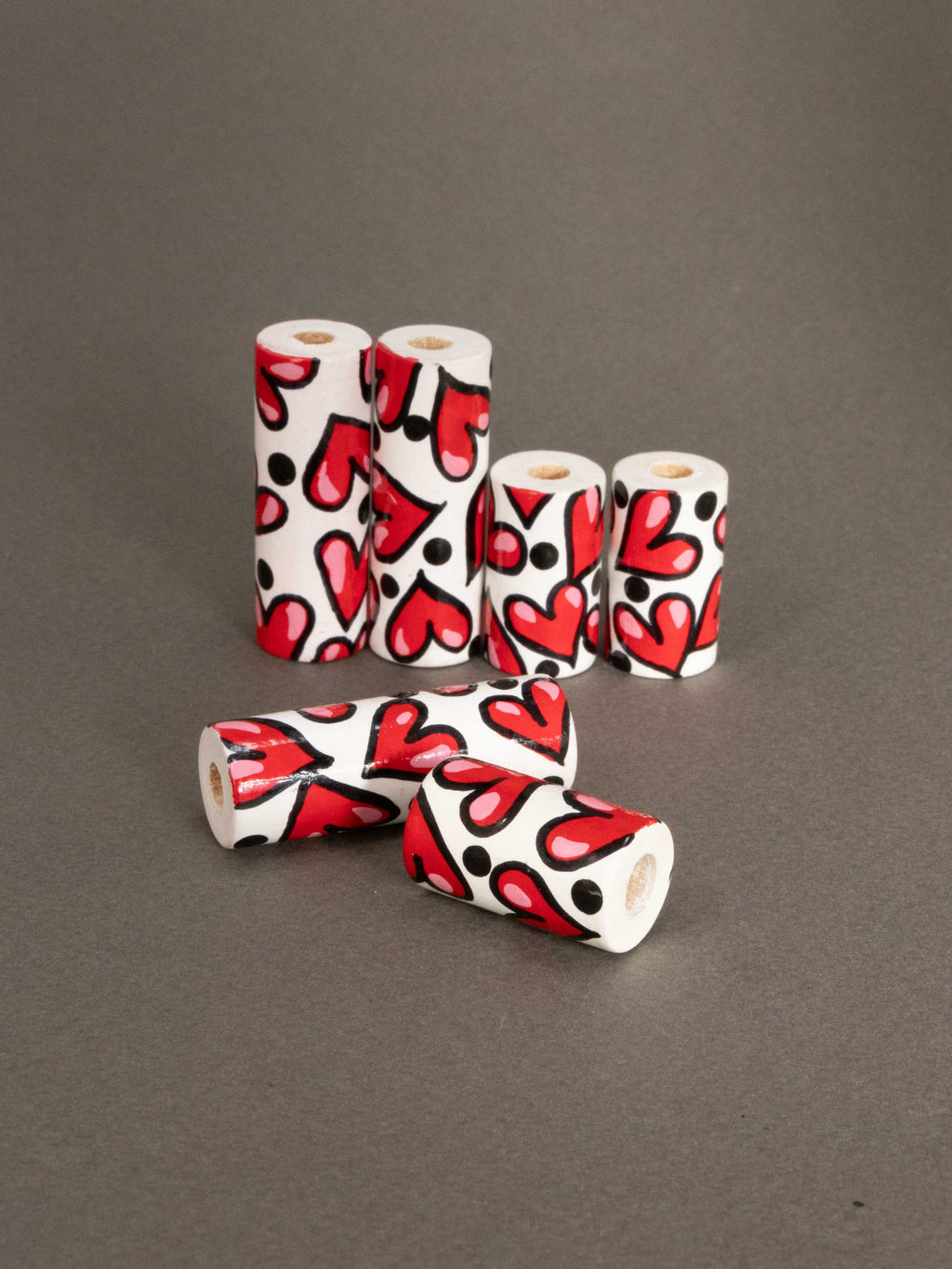 Hearts Wooden Bead in Cylinder Shape