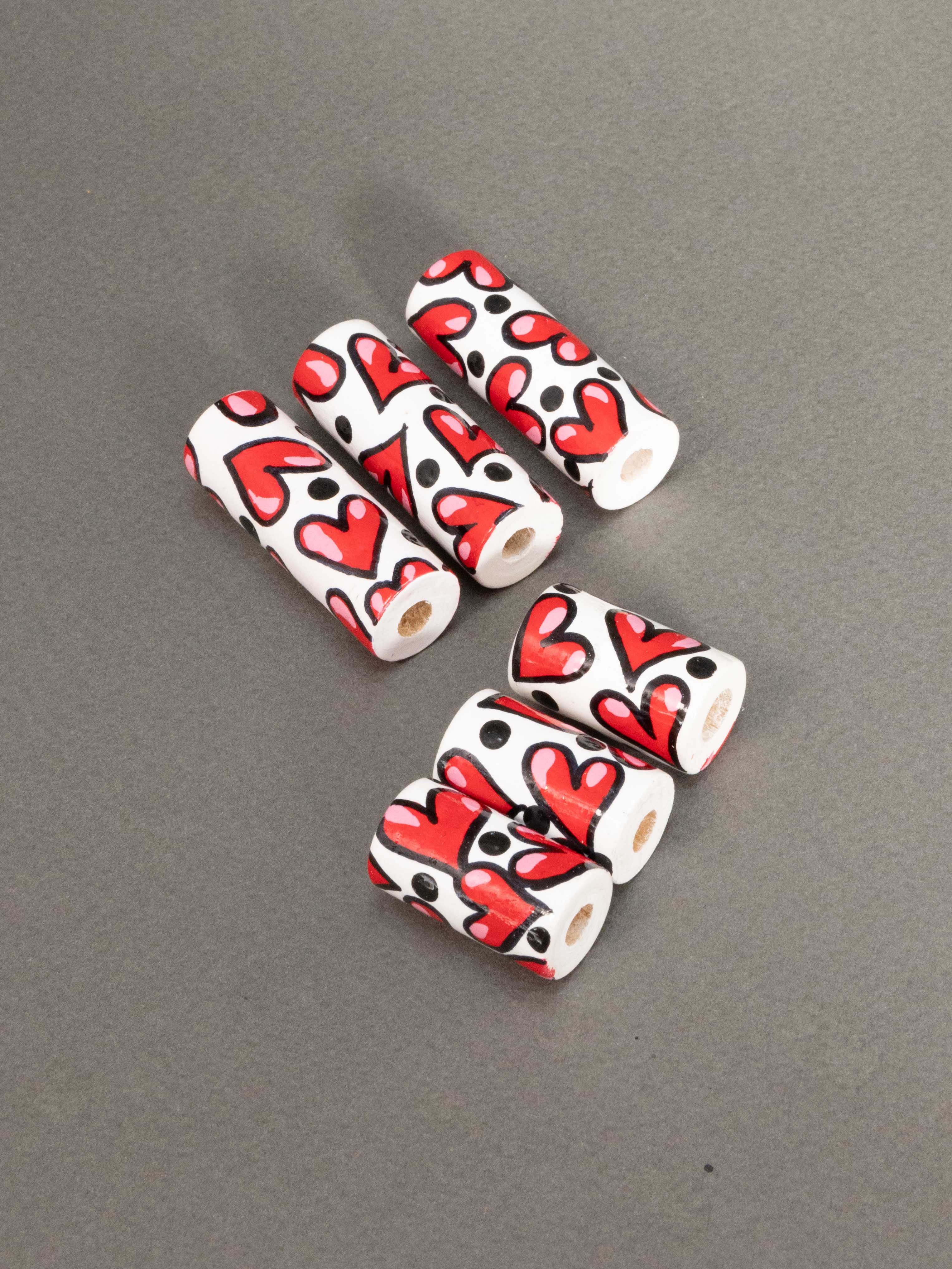 Hearts Wooden Bead in Cylinder Shape