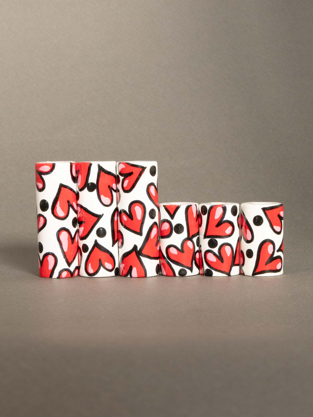 Hearts Wooden Bead in Cylinder Shape