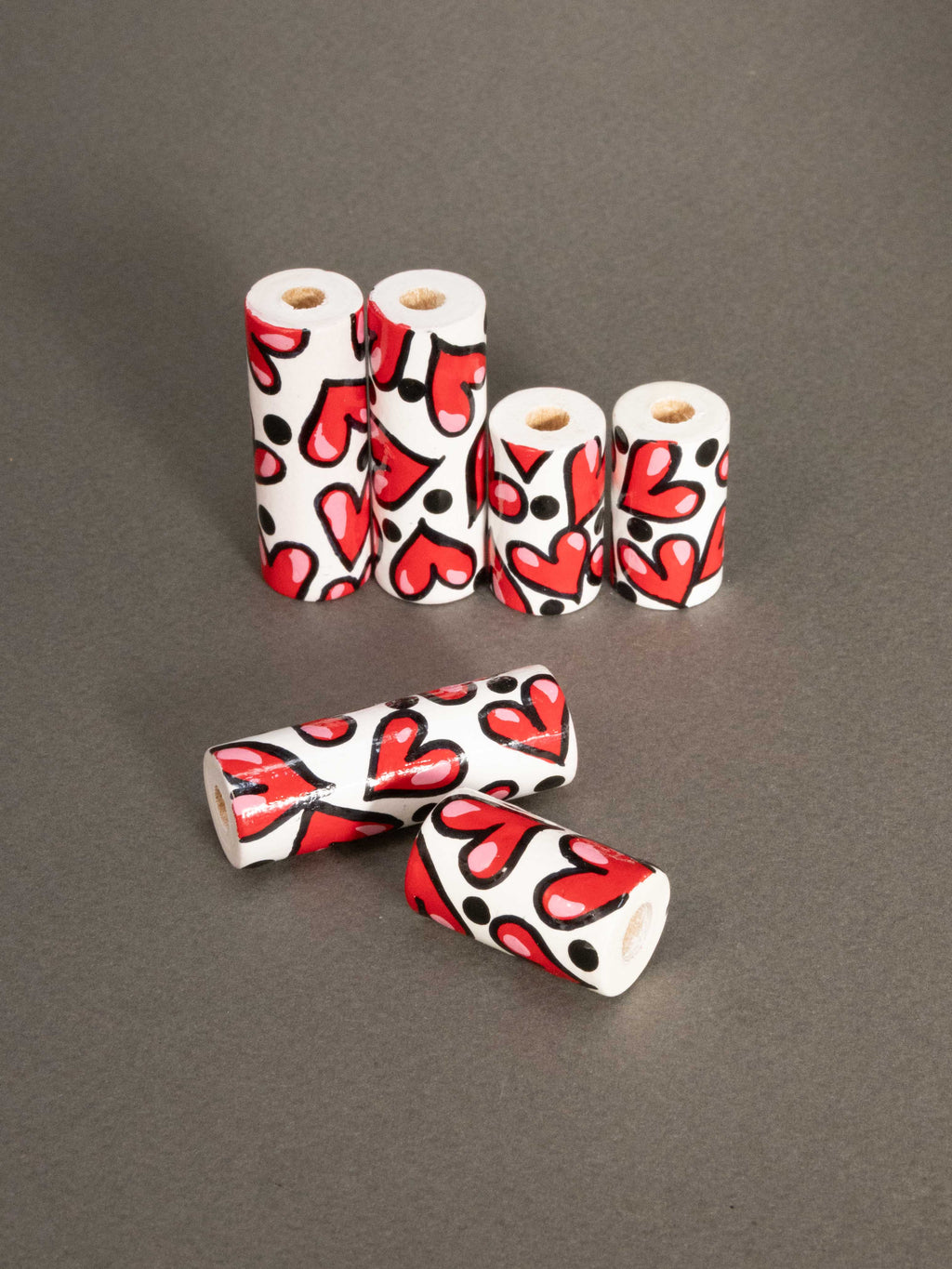 Hearts Wooden Bead in Cylinder Shape