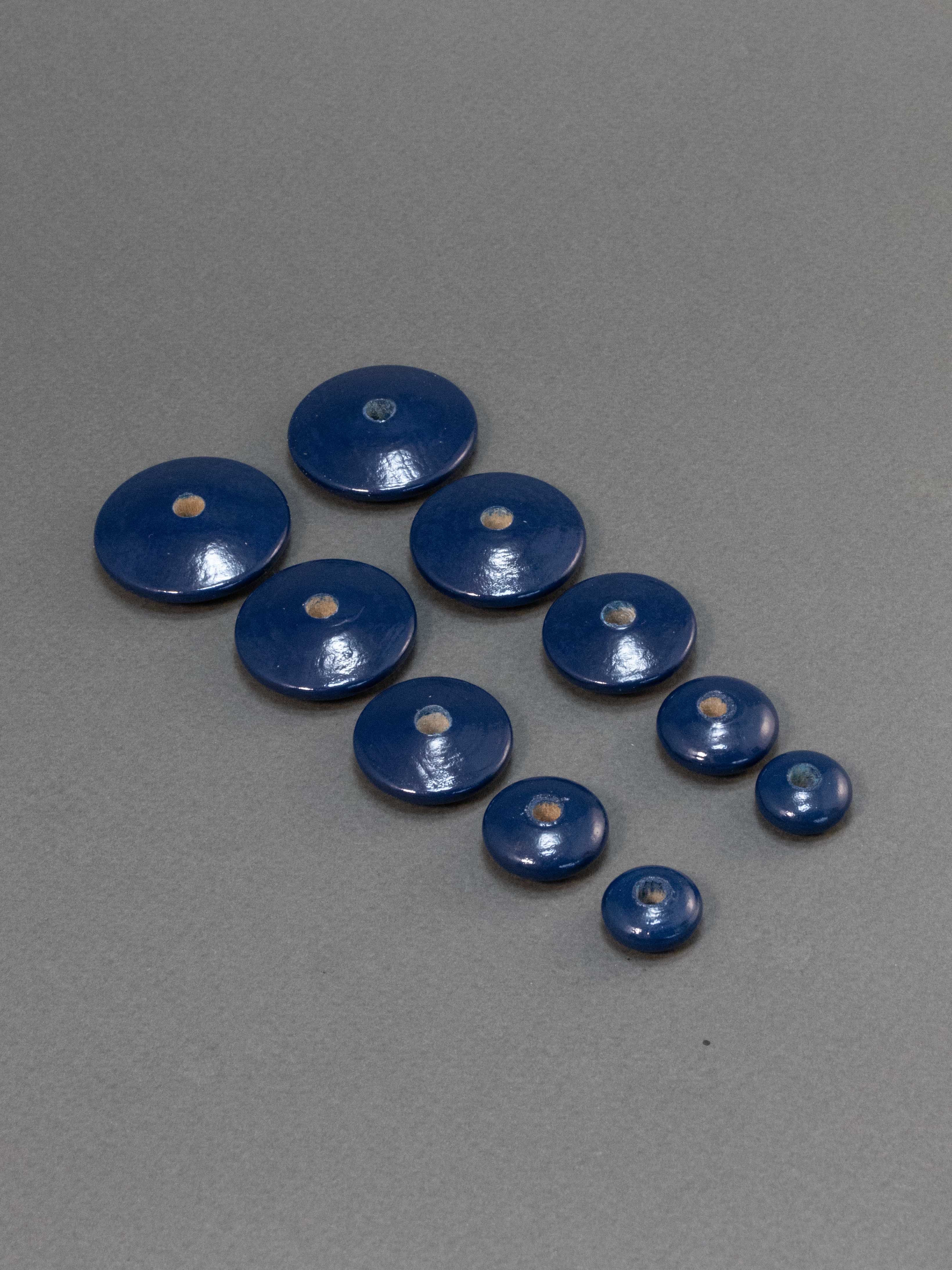 Indigo Flat Wooden Bead