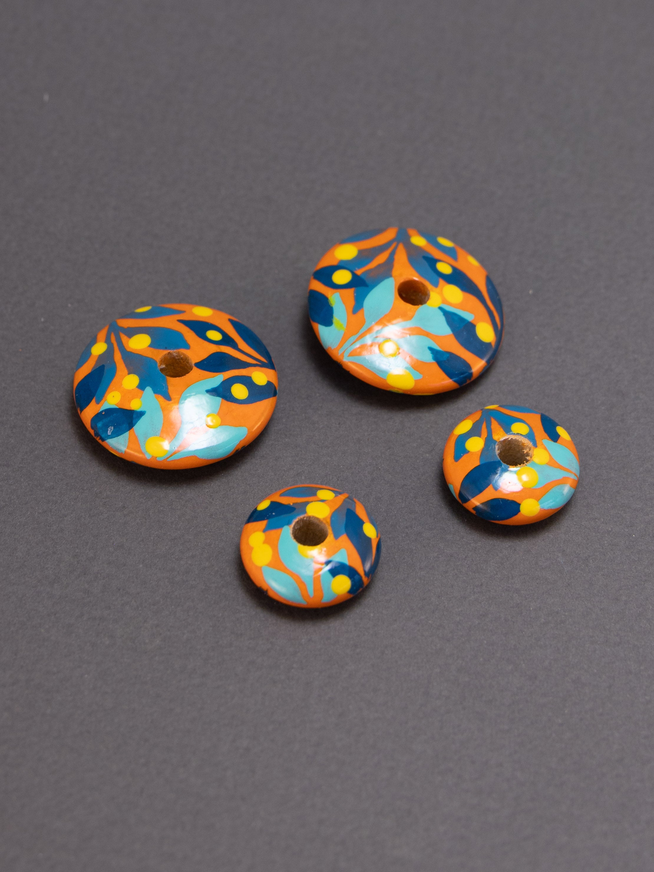 Orange Jungle Flat Wooden Bead