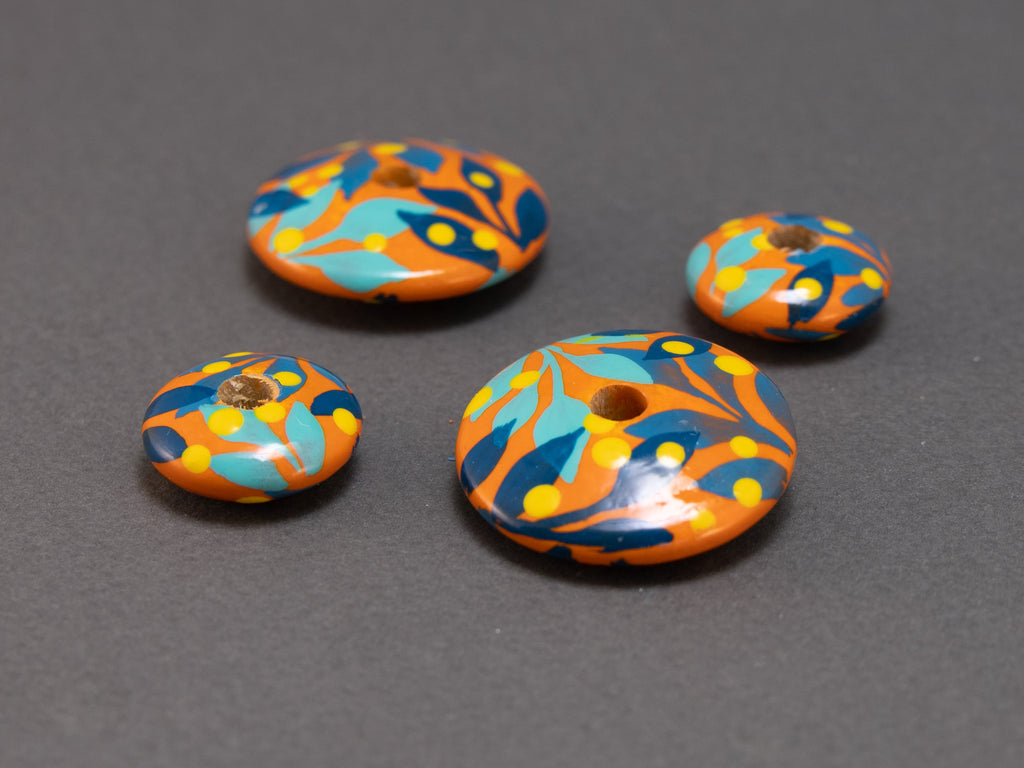 Orange Jungle Flat Wooden Bead