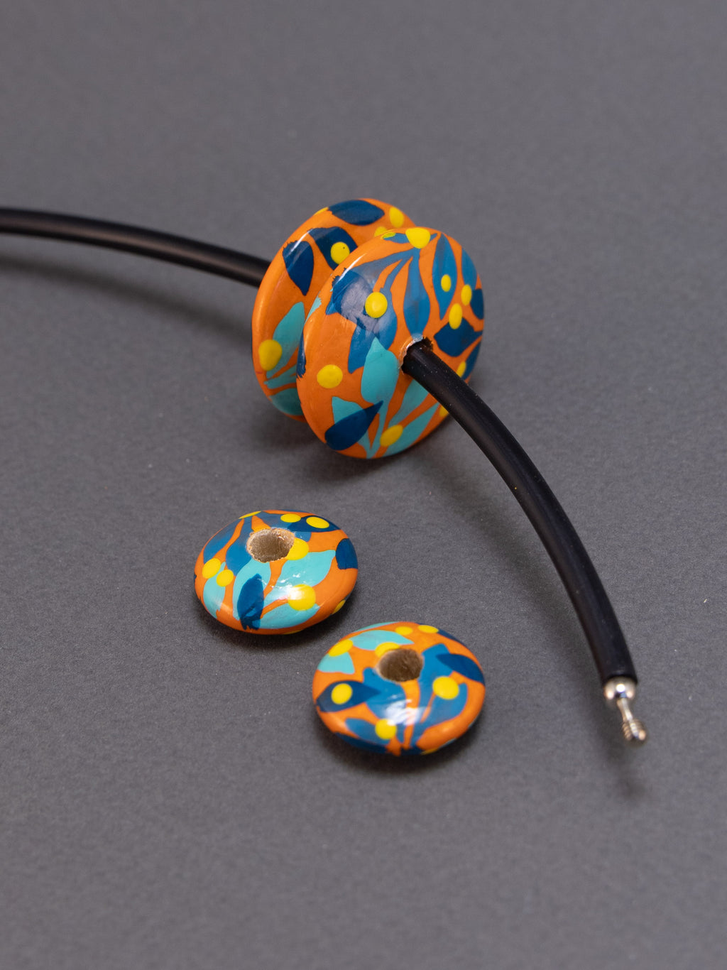 Orange Jungle Flat Wooden Bead