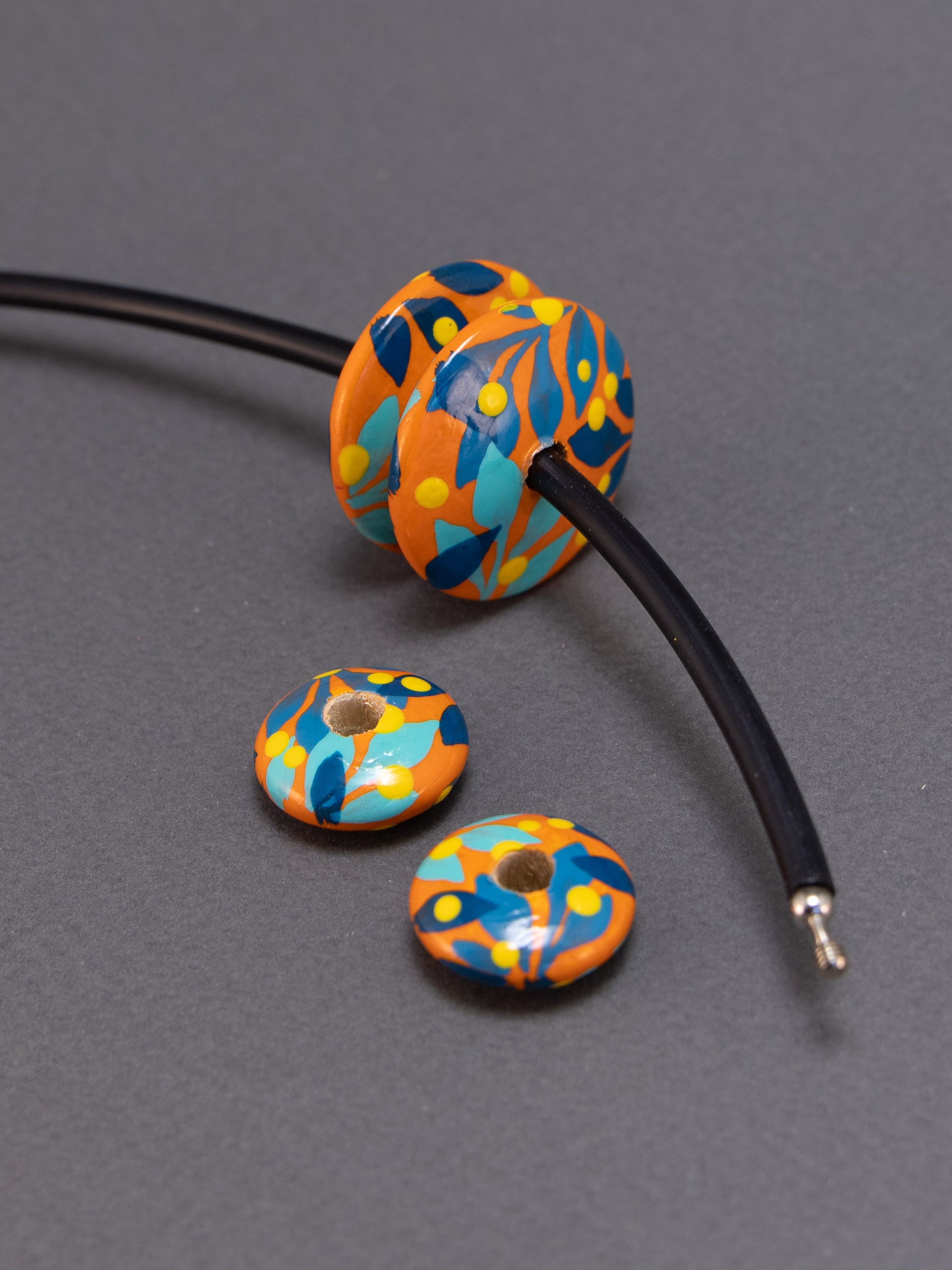 Orange Jungle Flat Wooden Bead