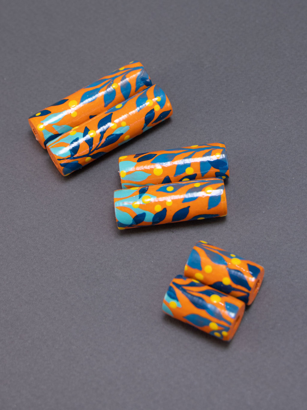 Orange Jungle Wooden Bead in Cylinder Shape