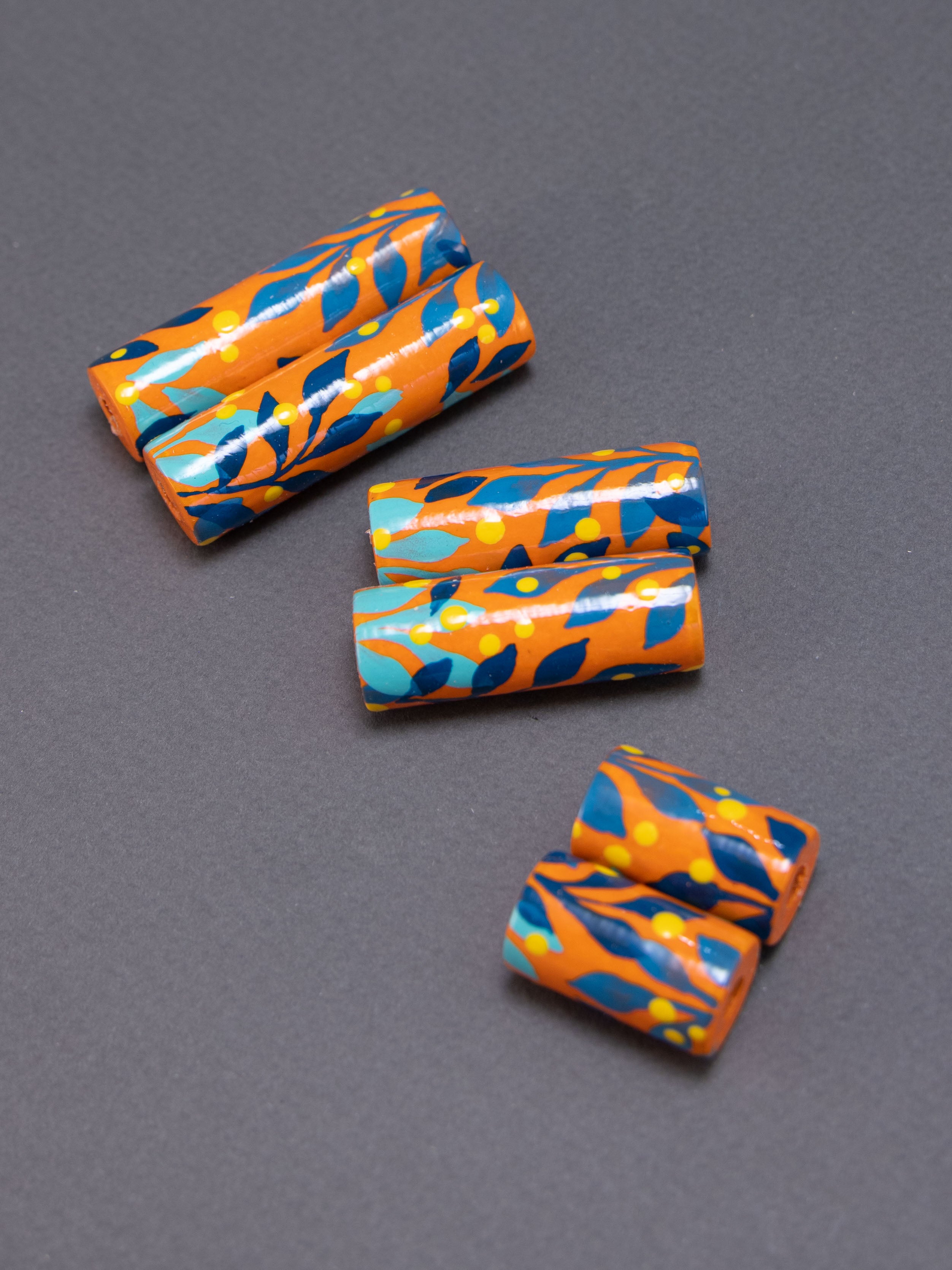 Orange Jungle Wooden Bead in Cylinder Shape