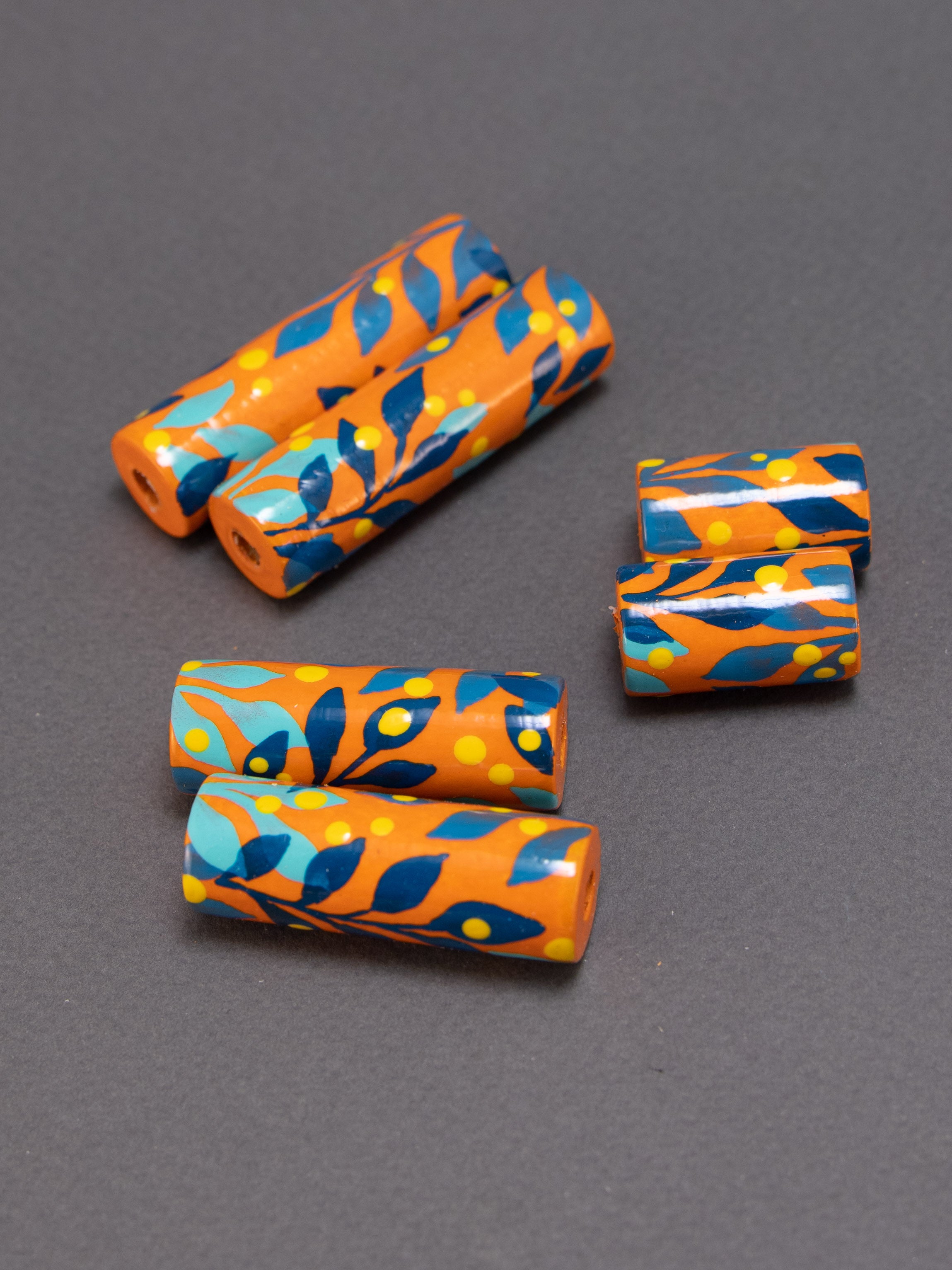 Orange Jungle Wooden Bead in Cylinder Shape