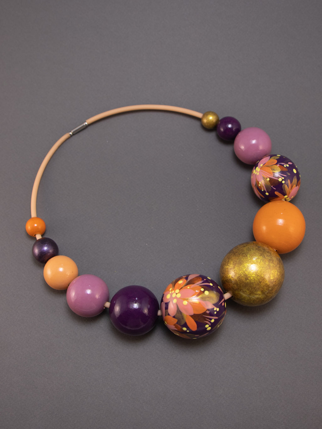 Orange and Violet Flowers Wooden Beads Set